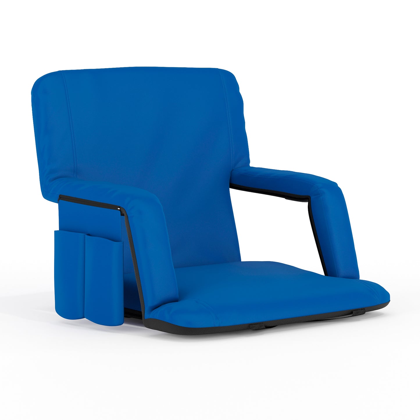 Malta Blue Portable Lightweight Reclining Stadium Chair with Armrests, Padded Back & Seat with Dual Storage Pockets and Backpack Straps Blue