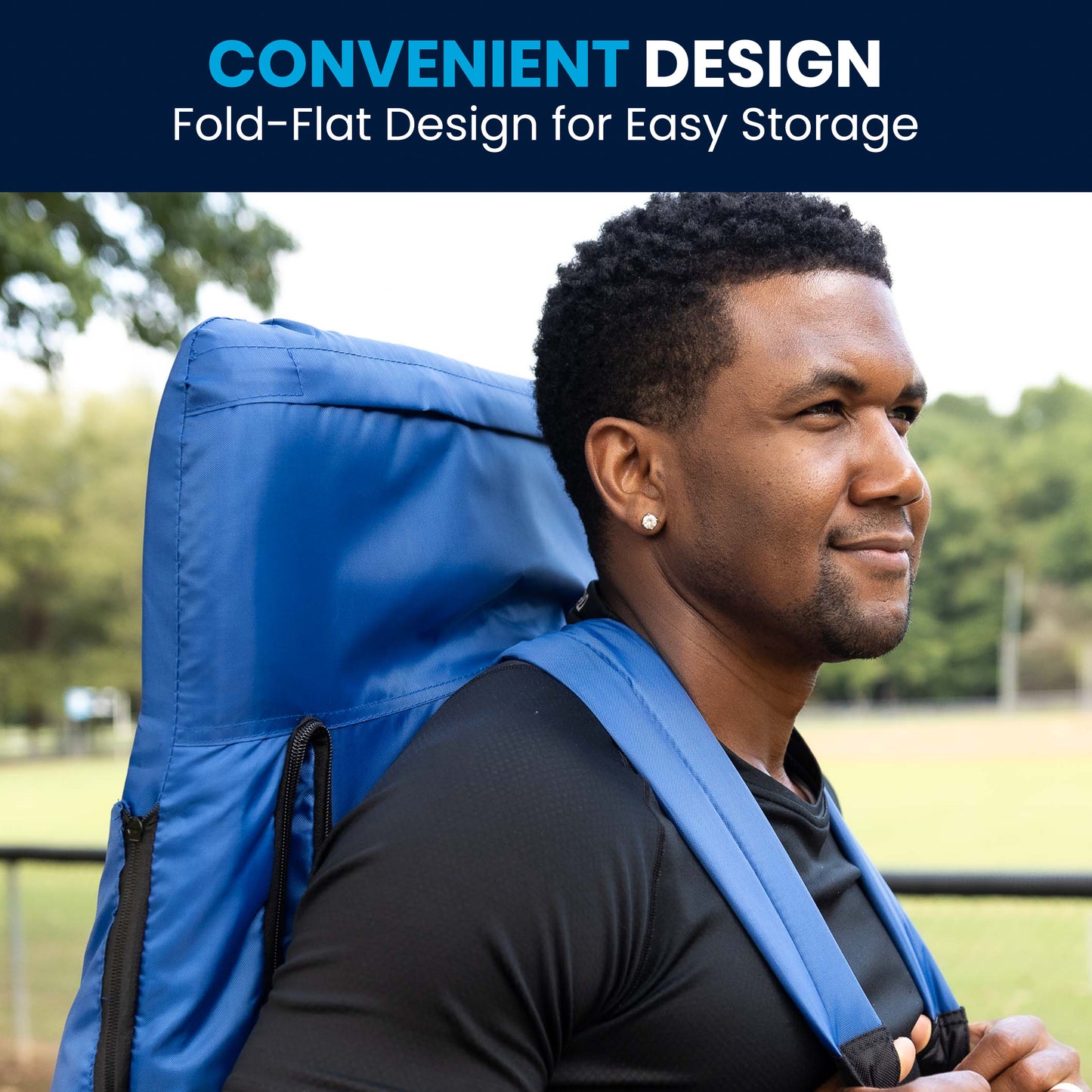 Malta Set of 2 Blue Portable Lightweight Reclining Stadium Chairs with Armrests, Padded Back & Seat - Storage Pockets & Backpack Straps Blue