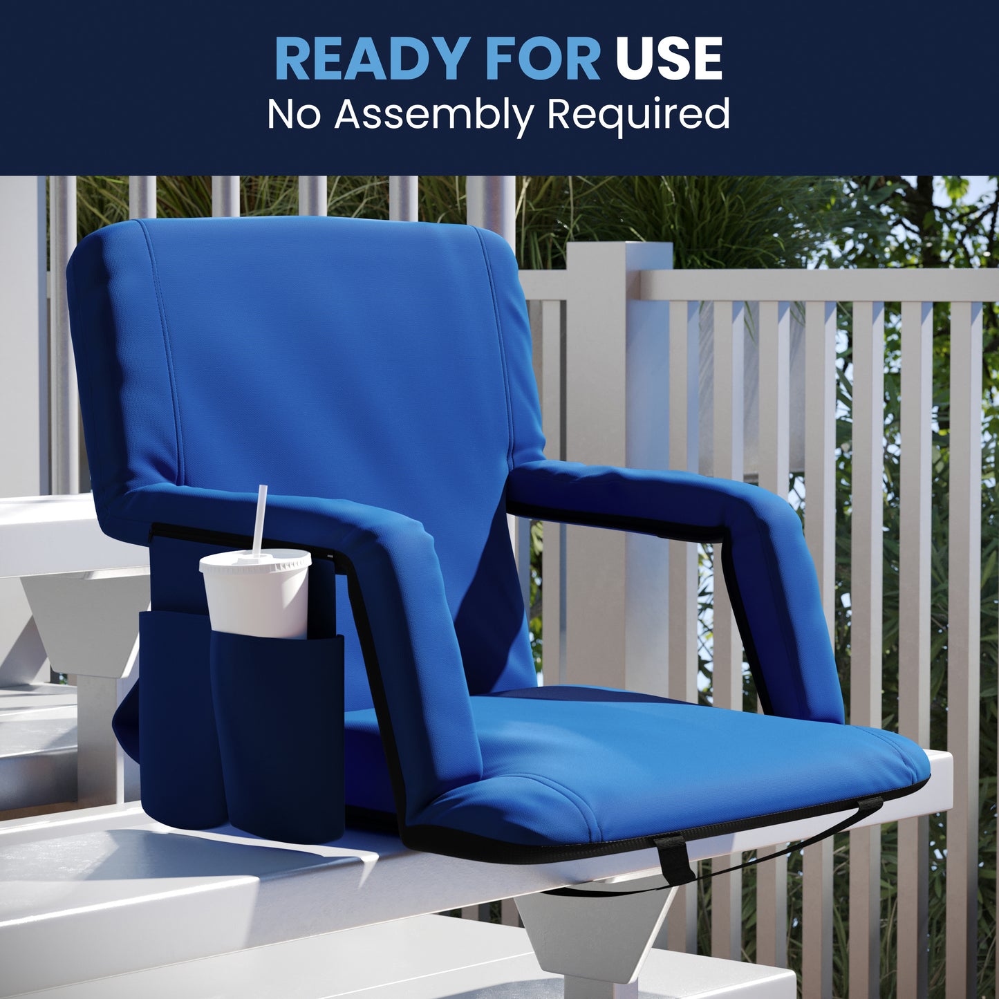 Malta Set of 2 Blue Portable Lightweight Reclining Stadium Chairs with Armrests, Padded Back & Seat - Storage Pockets & Backpack Straps Blue