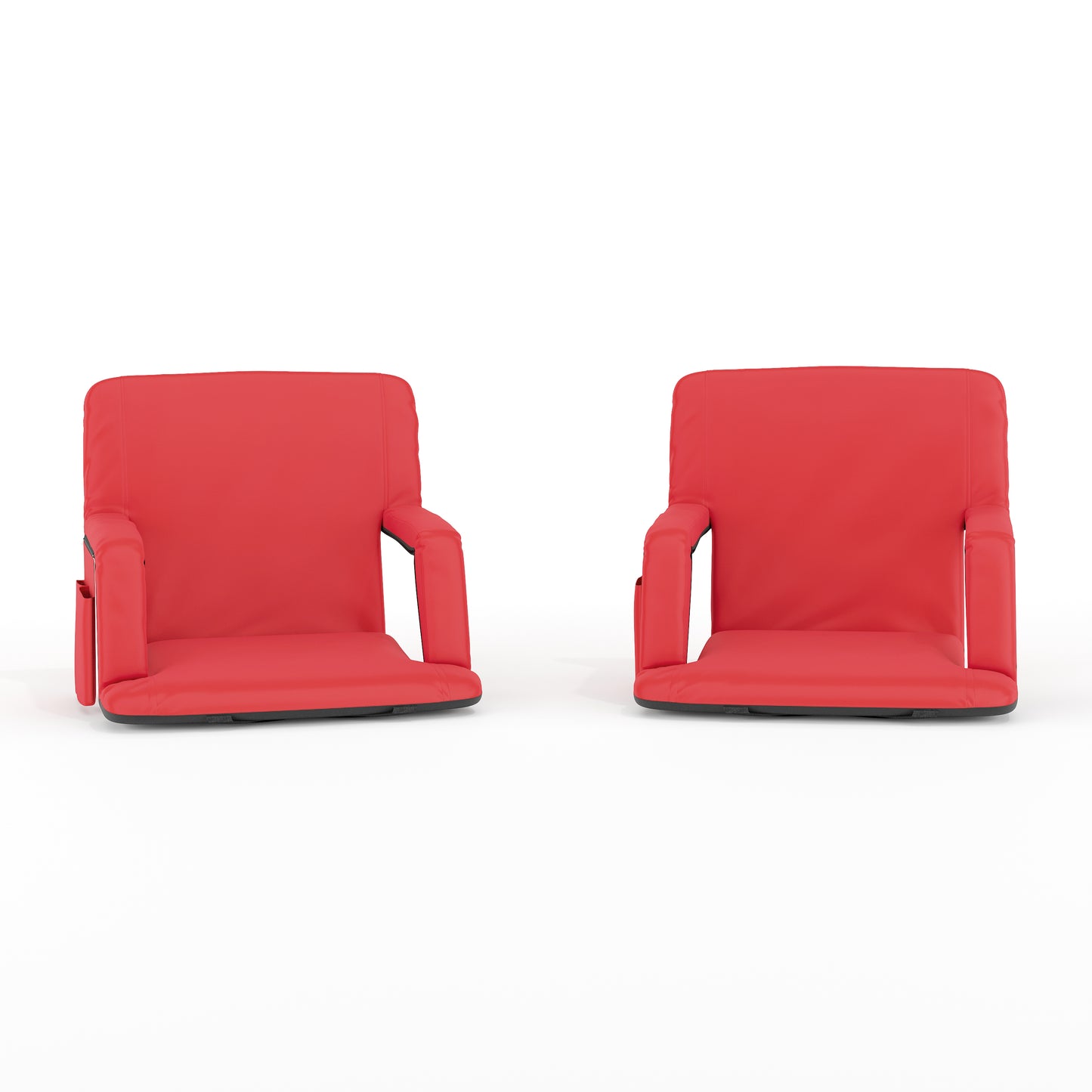 Malta Set of 2 Red Portable Lightweight Reclining Stadium Chairs with Armrests, Padded Back & Seat - Storage Pockets & Backpack Straps Red