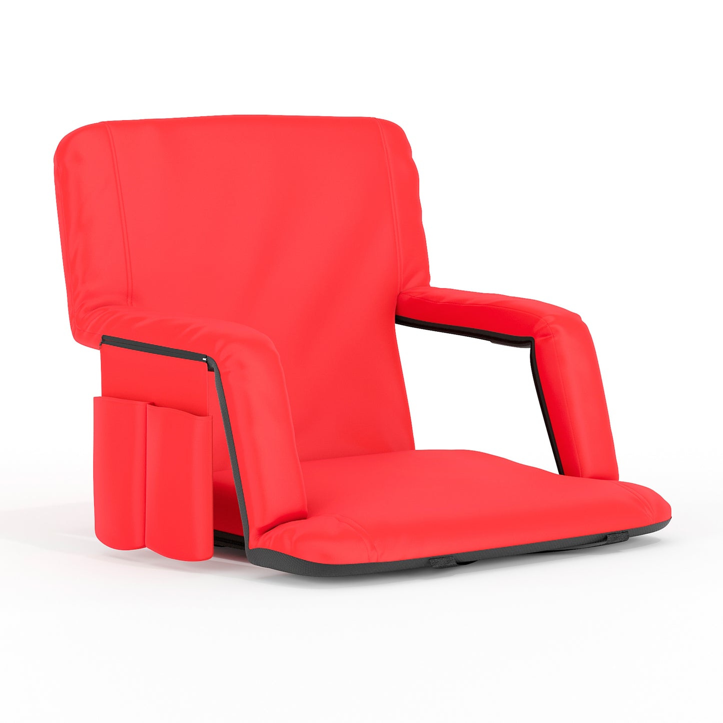 Malta Red Portable Lightweight Reclining Stadium Chair with Armrests, Padded Back & Seat with Dual Storage Pockets and Backpack Straps Red