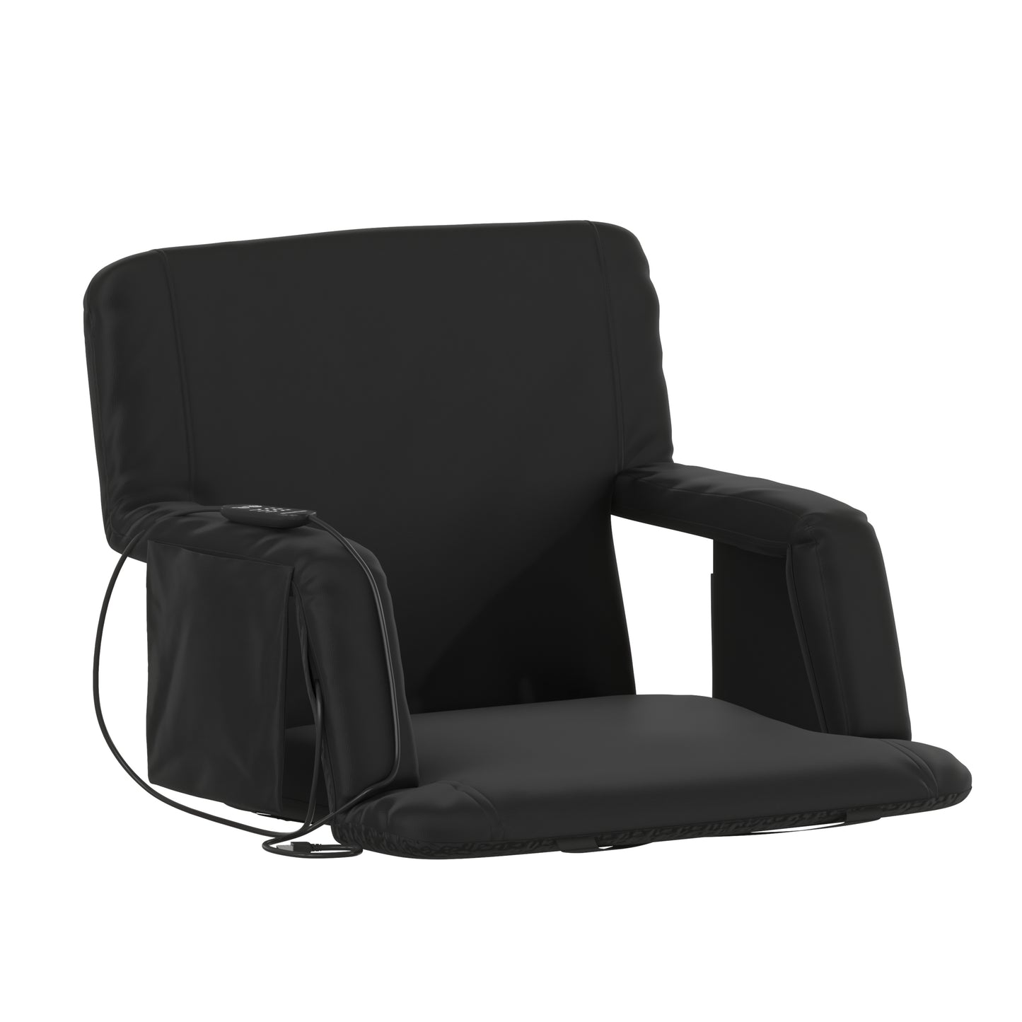 Malta Black Portable Heated Reclining Stadium Chair with Armrests, Padded Back & Heated Seat with Dual Storage Pockets and Backpack Straps Black