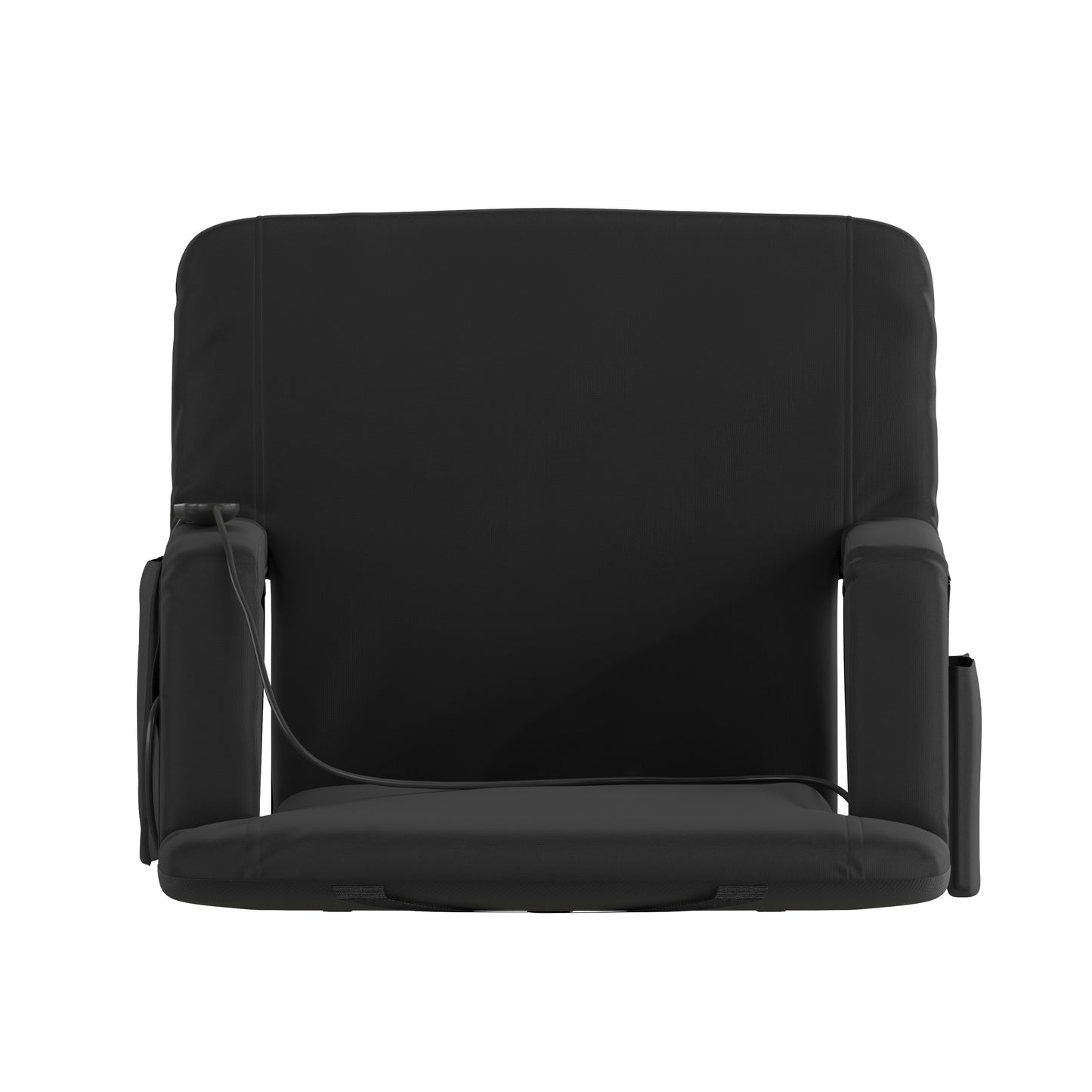 Malta Black Portable Heated Reclining Stadium Chair with Armrests, Padded Back & Heated Seat with Dual Storage Pockets and Backpack Straps Black