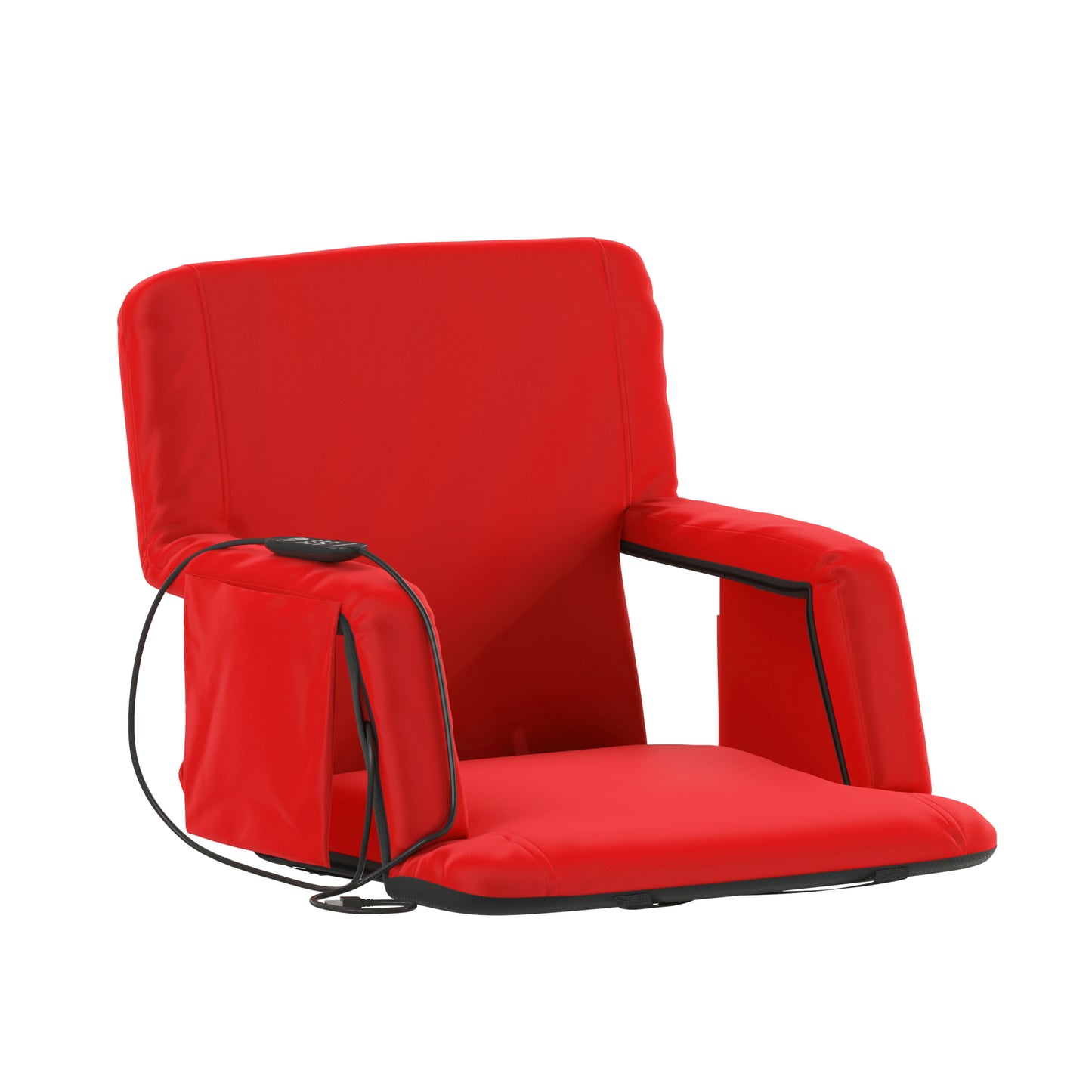 Malta Red Portable Heated Reclining Stadium Chair with Armrests, Padded Back & Heated Seat with Dual Storage Pockets and Backpack Straps Red