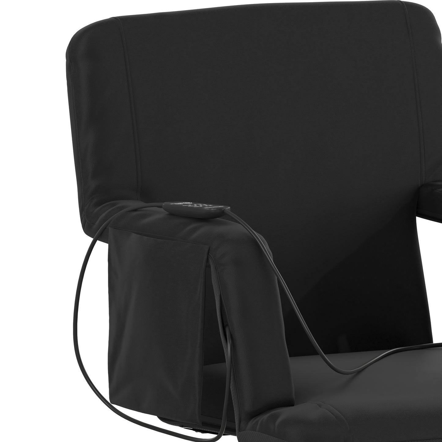 Malta Black Portable Heated Reclining Stadium Chair with Armrests, Heated Padded Back & Heated Seat with Dual Storage Pockets and Backpack Straps Black