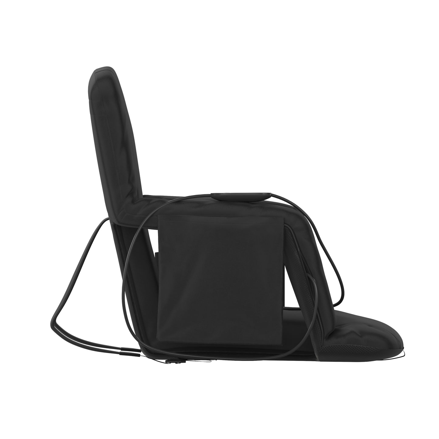 Malta Black Portable Heated Reclining Stadium Chair with Armrests, Heated Padded Back & Heated Seat with Dual Storage Pockets and Backpack Straps Black