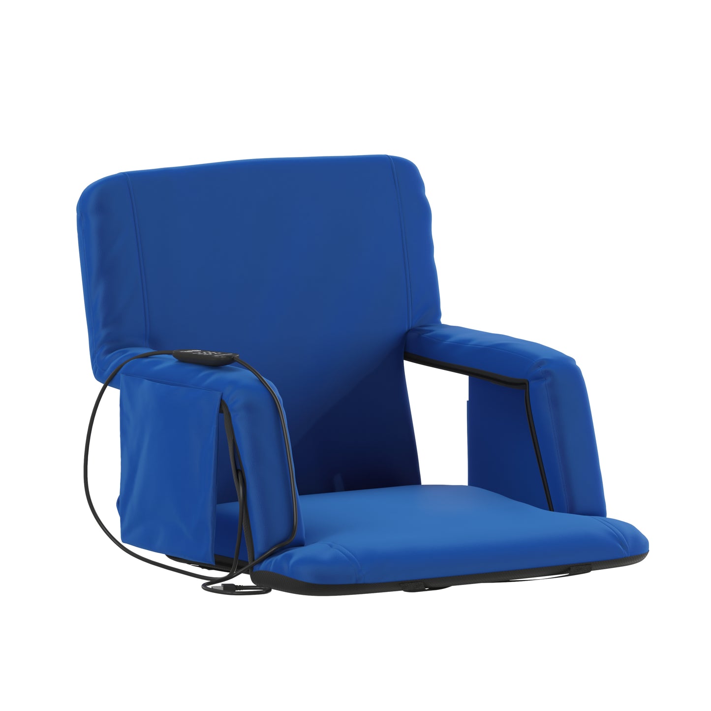 Malta Blue Portable Heated Reclining Stadium Chair with Armrests, Heated Padded Back & Heated Seat with Dual Storage Pockets and Backpack Straps Blue