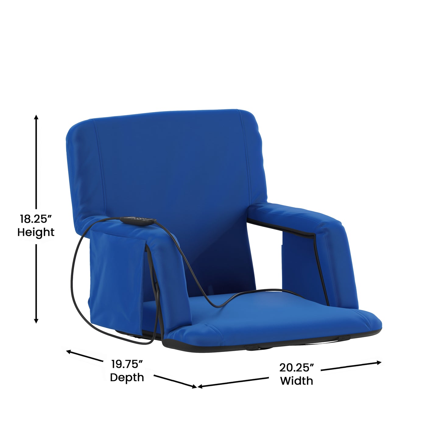 Malta Blue Portable Heated Reclining Stadium Chair with Armrests, Heated Padded Back & Heated Seat with Dual Storage Pockets and Backpack Straps Blue