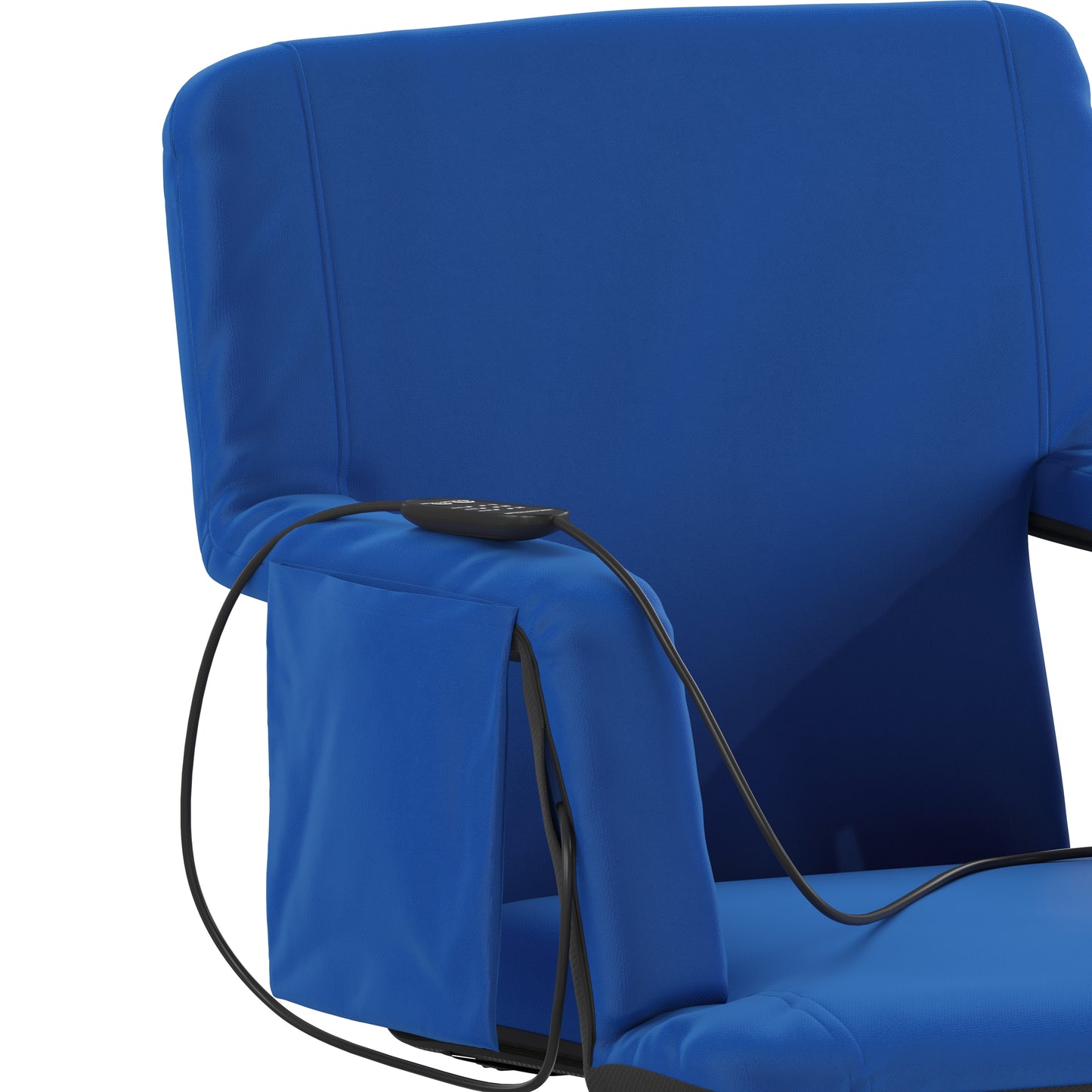 Malta Blue Portable Heated Reclining Stadium Chair with Armrests, Heated Padded Back & Heated Seat with Dual Storage Pockets and Backpack Straps Blue