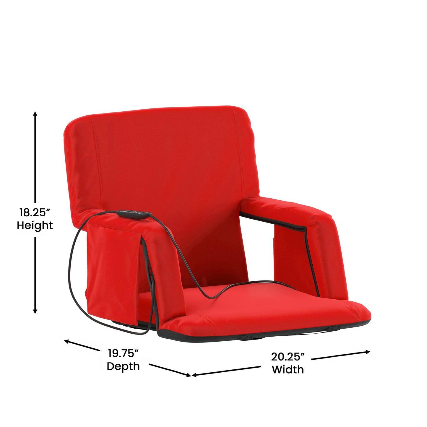 Malta Red Portable Heated Reclining Stadium Chair with Armrests, Heated Padded Back & Heated Seat with Dual Storage Pockets and Backpack Straps Red