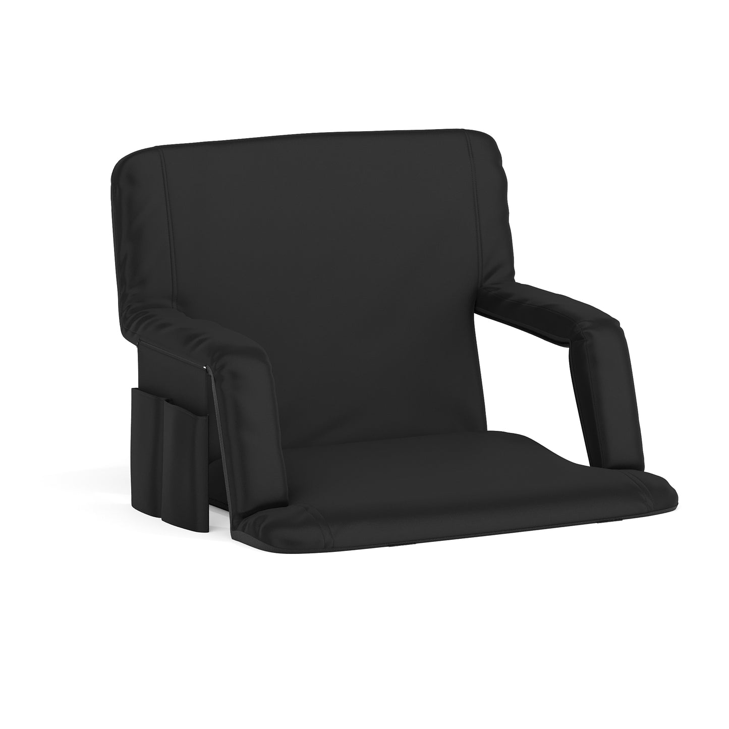 Malta Extra Wide Black Lightweight Reclining Stadium Chair with Armrests, Padded Back & Seat with Dual Storage Pockets and Backpack Straps Black