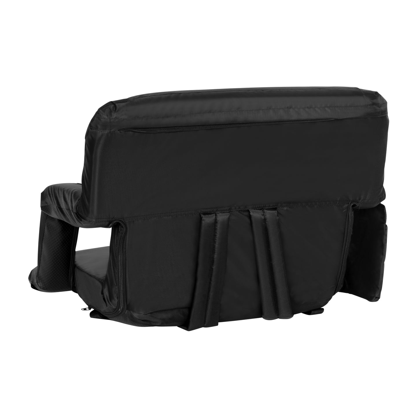 Malta Extra Wide Black Lightweight Reclining Stadium Chair with Armrests, Padded Back & Seat with Dual Storage Pockets and Backpack Straps Black