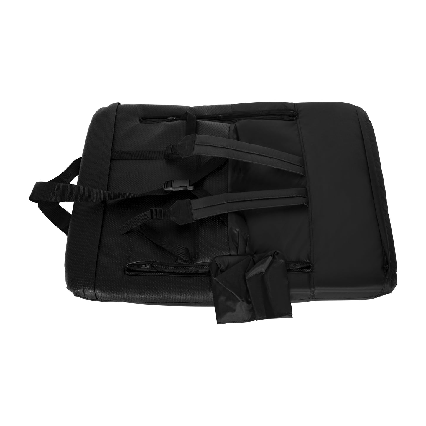 Malta Extra Wide Black Lightweight Reclining Stadium Chair with Armrests, Padded Back & Seat with Dual Storage Pockets and Backpack Straps Black