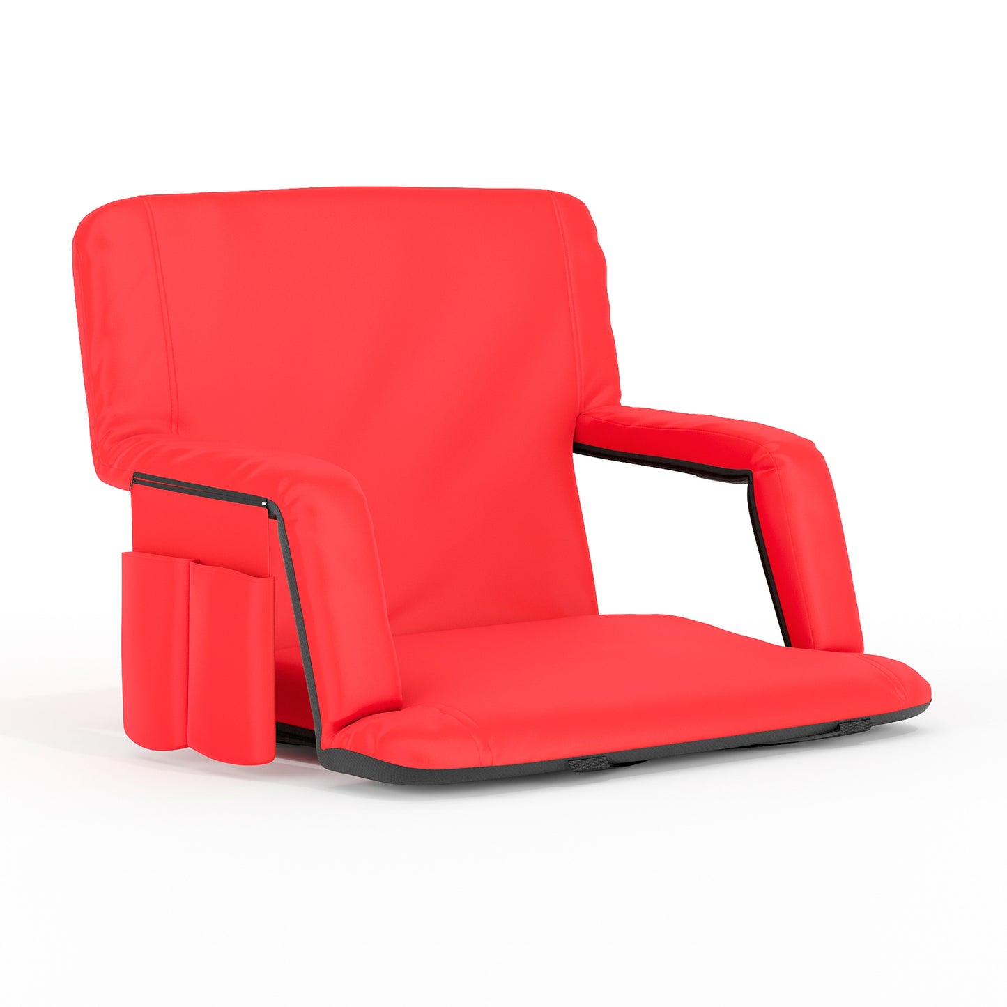 Malta Extra Wide Red Lightweight Reclining Stadium Chair with Armrests, Padded Back & Seat with Dual Storage Pockets and Backpack Straps Red