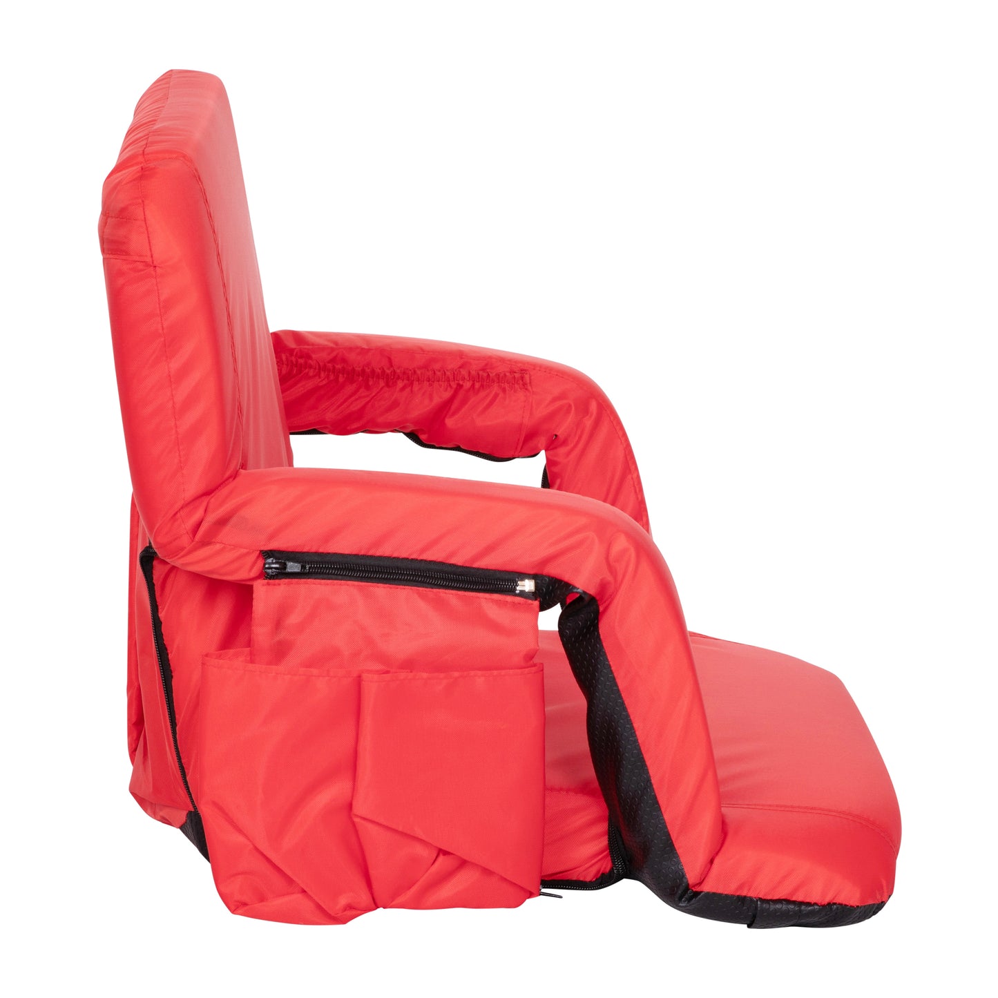 Malta Extra Wide Red Lightweight Reclining Stadium Chair with Armrests, Padded Back & Seat with Dual Storage Pockets and Backpack Straps Red