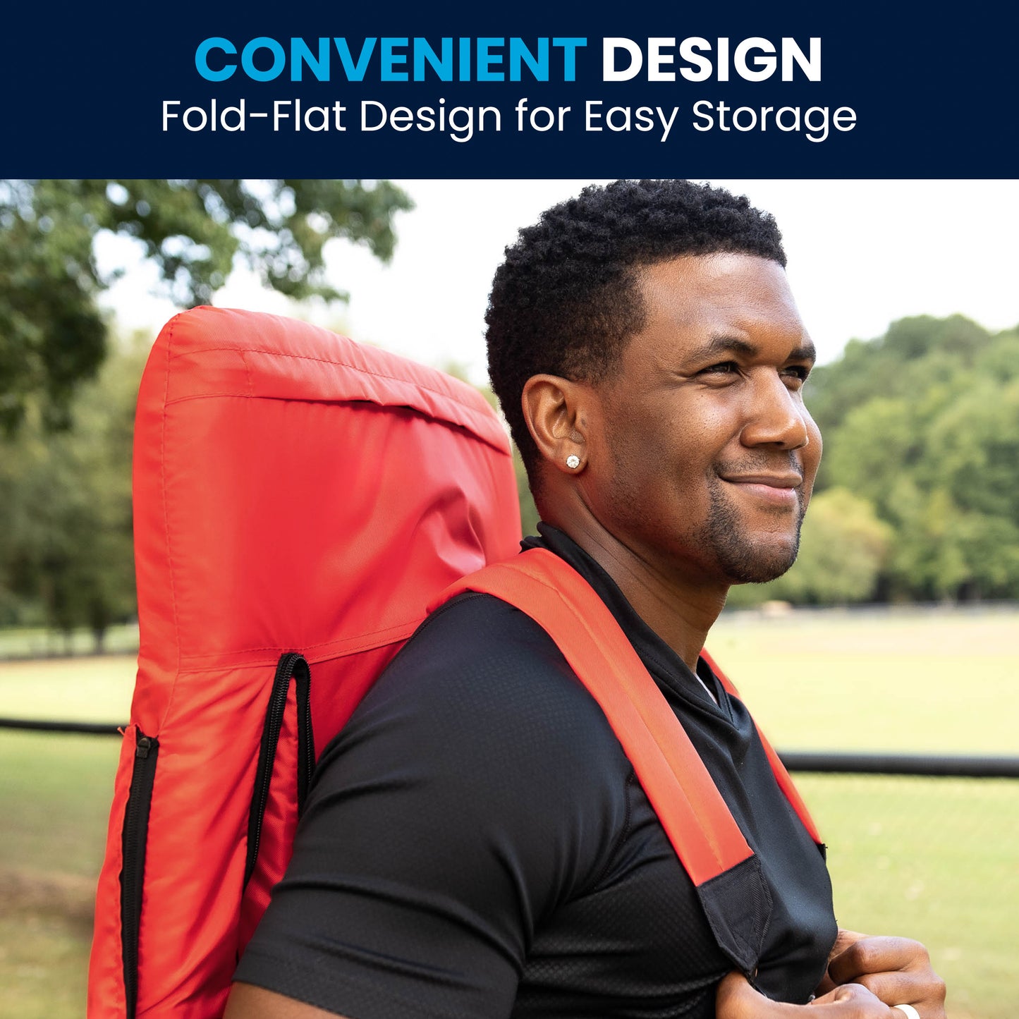 Malta Extra Wide Red Lightweight Reclining Stadium Chair with Armrests, Padded Back & Seat with Dual Storage Pockets and Backpack Straps Red