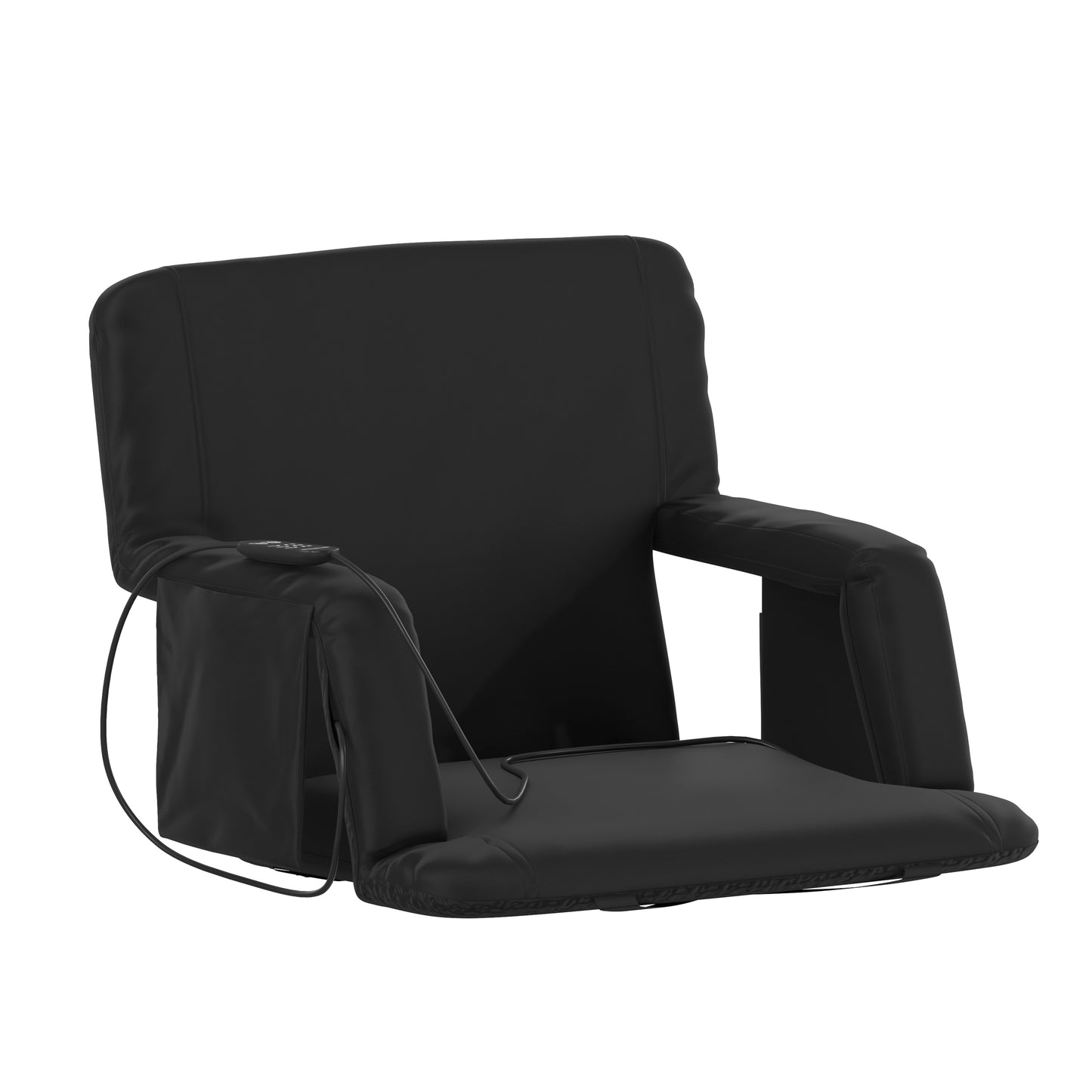 Malta Extra Wide Black Portable Heated Reclining Stadium Chair w/Armrests, Padded Back & Heated Seat w/Dual Storage Pockets and Backpack Straps Black