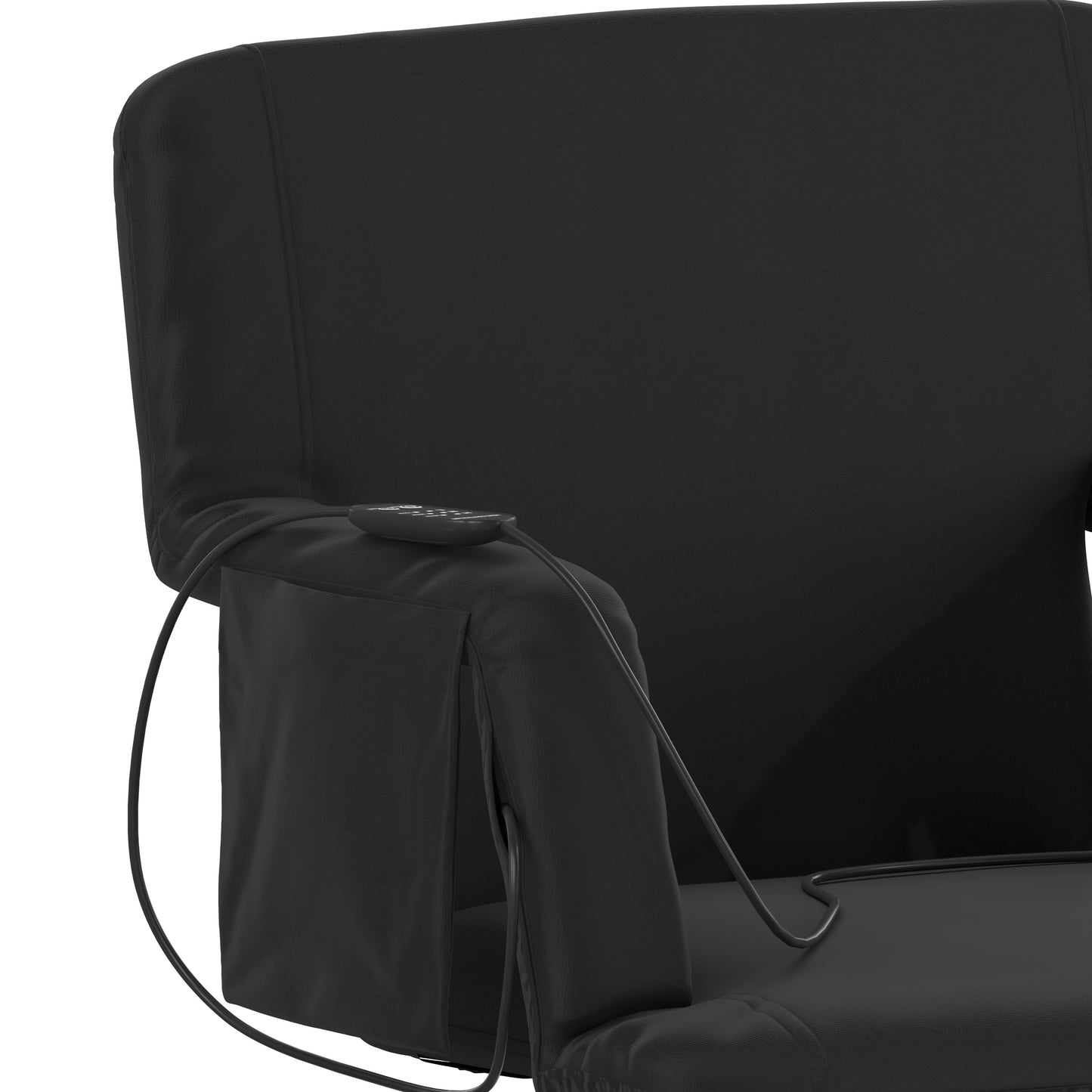 Malta Extra Wide Black Portable Heated Reclining Stadium Chair w/Armrests, Padded Back & Heated Seat w/Dual Storage Pockets and Backpack Straps Black