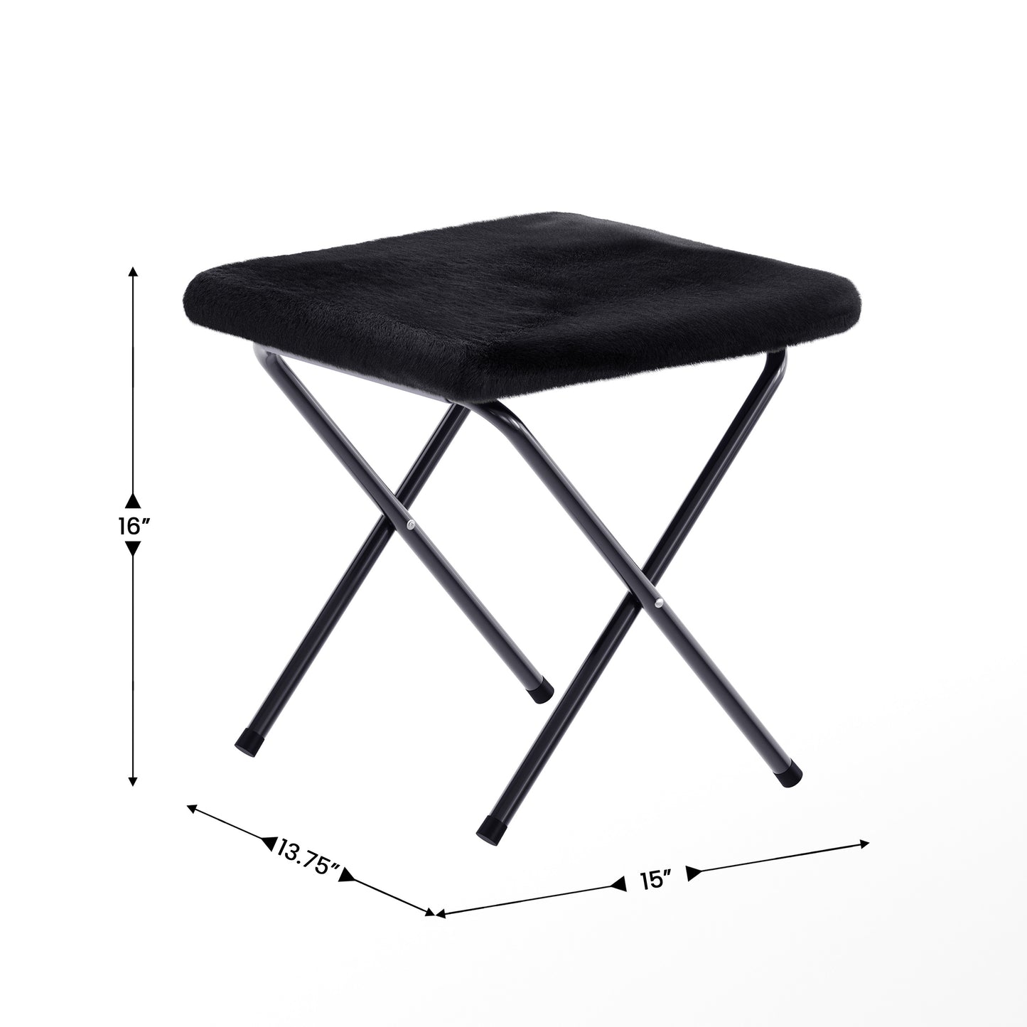 Eleanor 56" Portable Folding Double Saucer Chair with 2 Folding Ottomans Black Faux Fur with a Black Steel Frame for Dorm or Bedroom Black Fabric/Black Frame