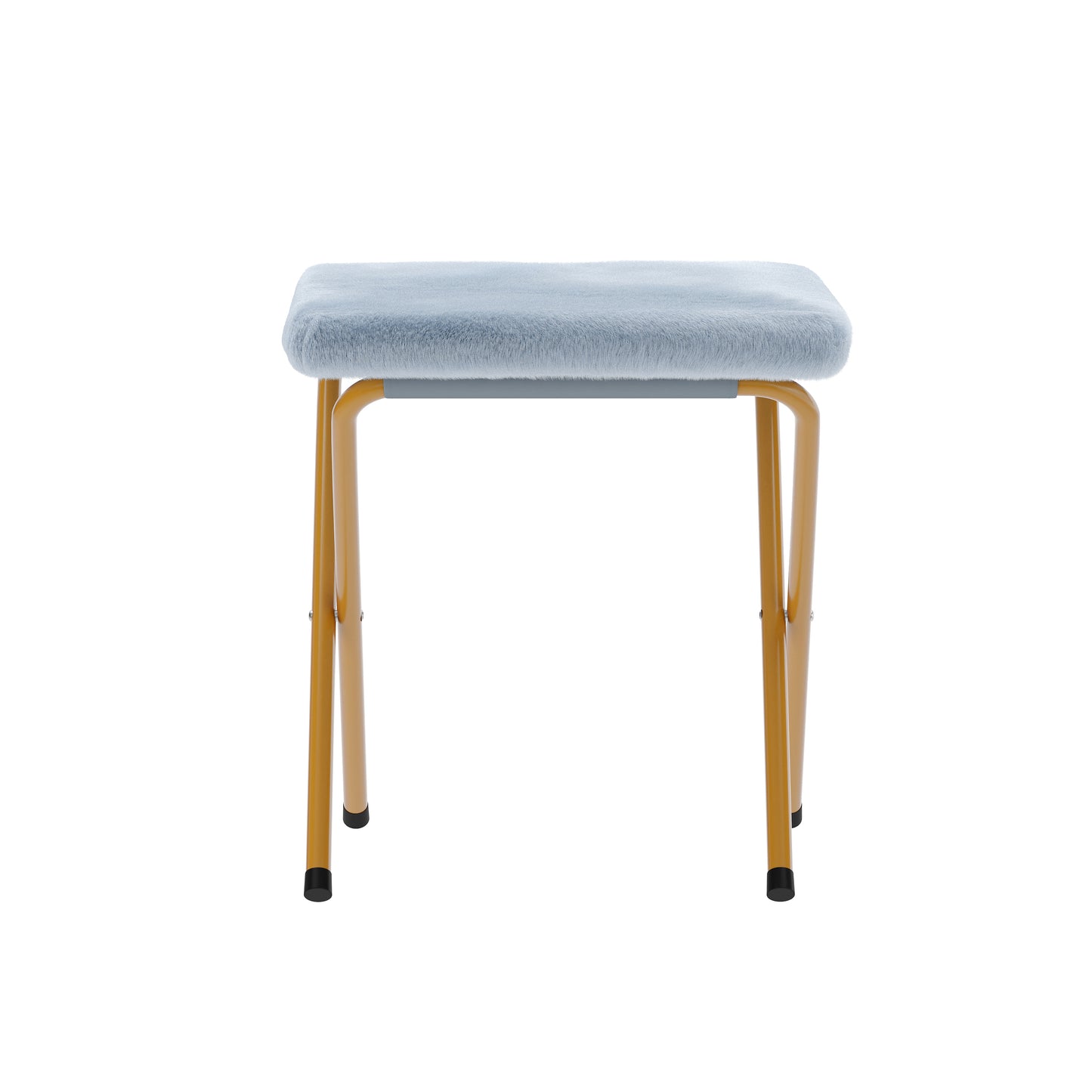 Eleanor 56" Portable Folding Double Saucer Chair with 2 Folding Ottomans in Dusty Aqua Faux Fur with a Soft Gold Steel Frame for Dorm or Bedroom Aqua Fabric/Soft Gold Frame