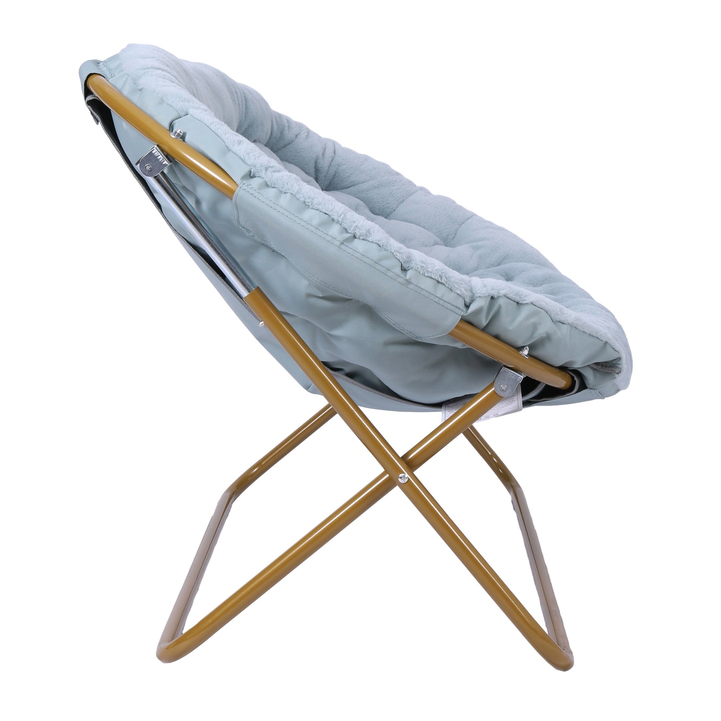 Eleanor 56" Portable Folding Double Saucer Chair with 2 Folding Ottomans in Dusty Aqua Faux Fur with a Soft Gold Steel Frame for Dorm or Bedroom Aqua Fabric/Soft Gold Frame