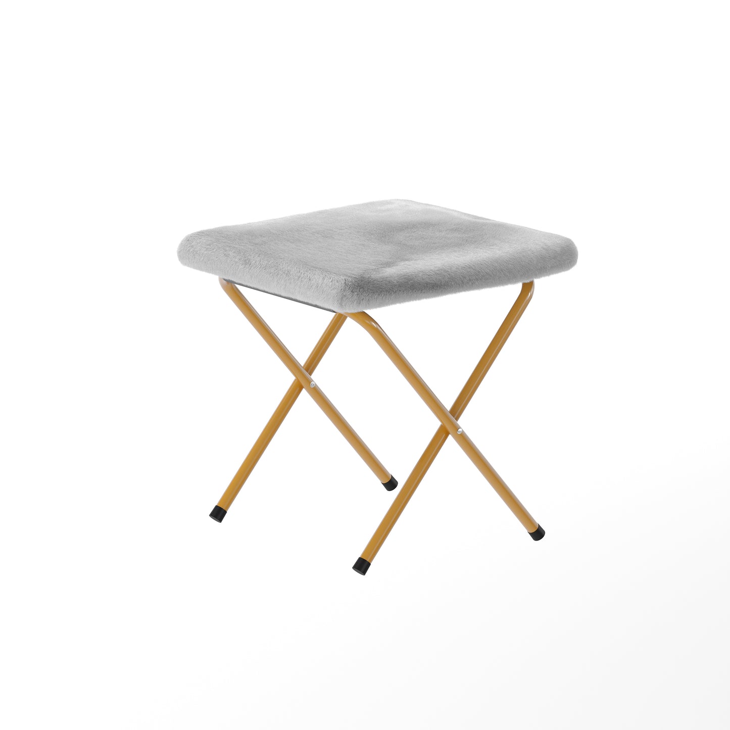 Eleanor 56" Portable Folding Double Saucer Chair with 2 Folding Ottomans Gray Faux Fur with a Soft Gold Steel Frame for Dorm or Bedroom Gray Fabric/Soft Gold Frame