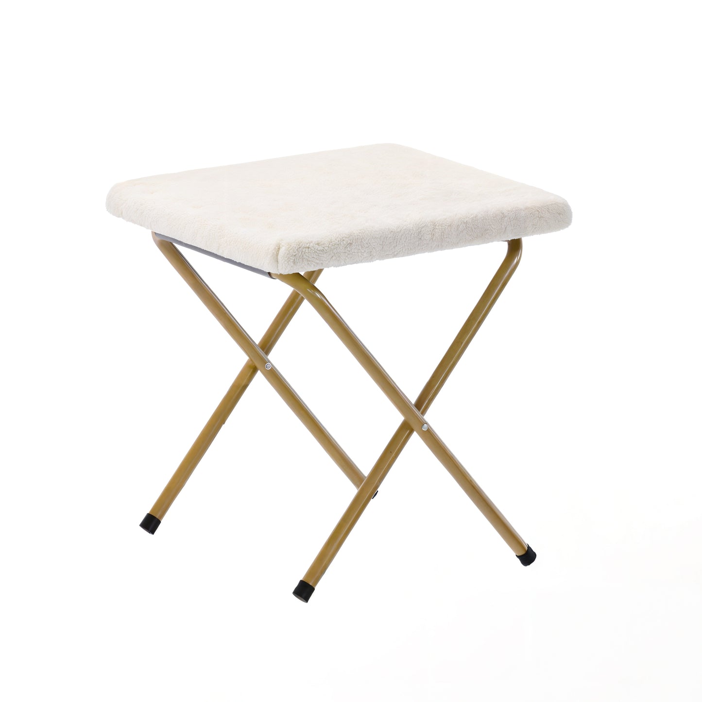 Eleanor 56" Portable Folding Double Saucer Chair with 2 Folding Ottomans Ivory Faux Shearling with a Soft Gold Steel Frame for Dorm or Bedroom Ivory Faux Shearling Fabric/Soft Gold Frame