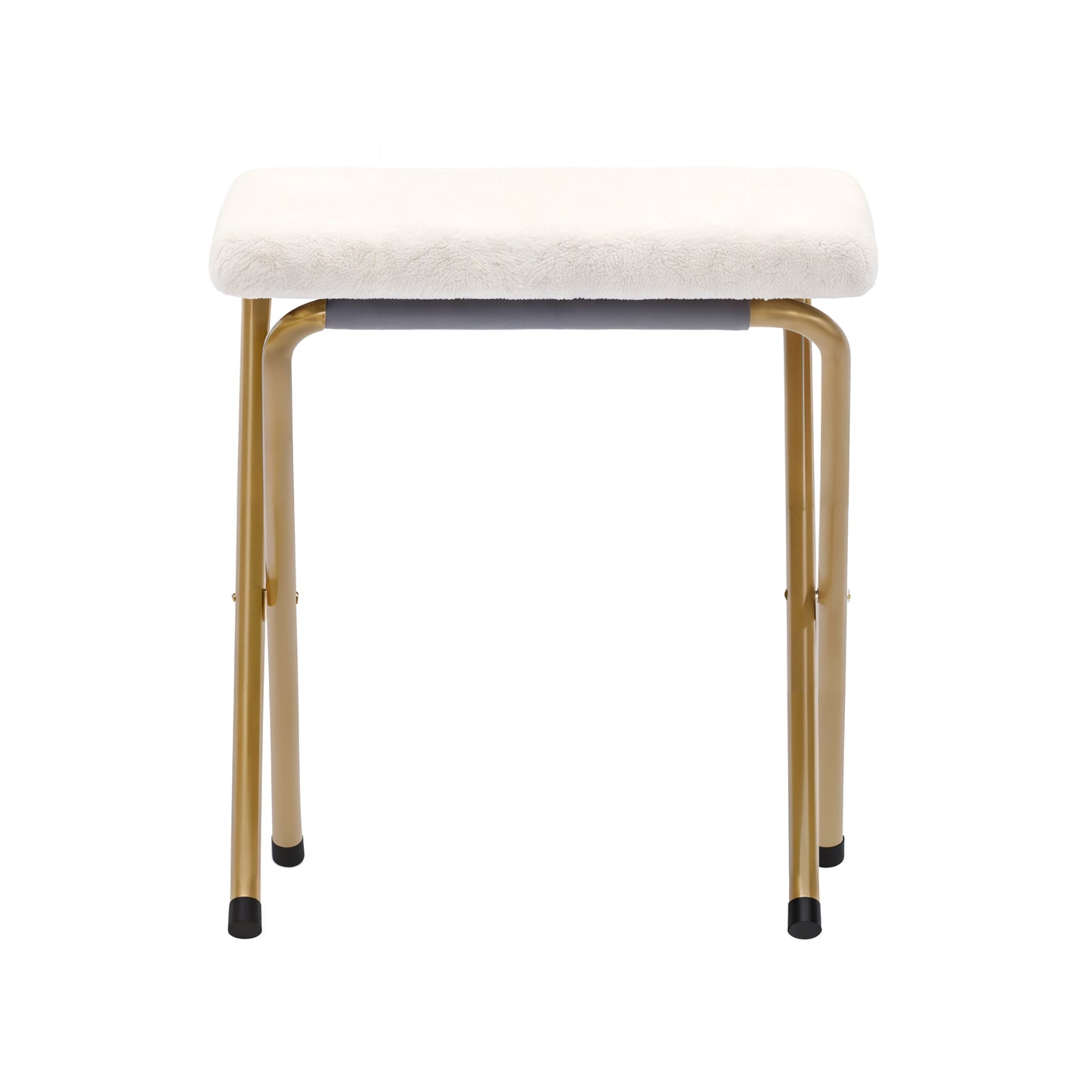 Eleanor 56" Portable Folding Double Saucer Chair with 2 Folding Ottomans Ivory Faux Shearling with a Soft Gold Steel Frame for Dorm or Bedroom Ivory Faux Shearling Fabric/Soft Gold Frame
