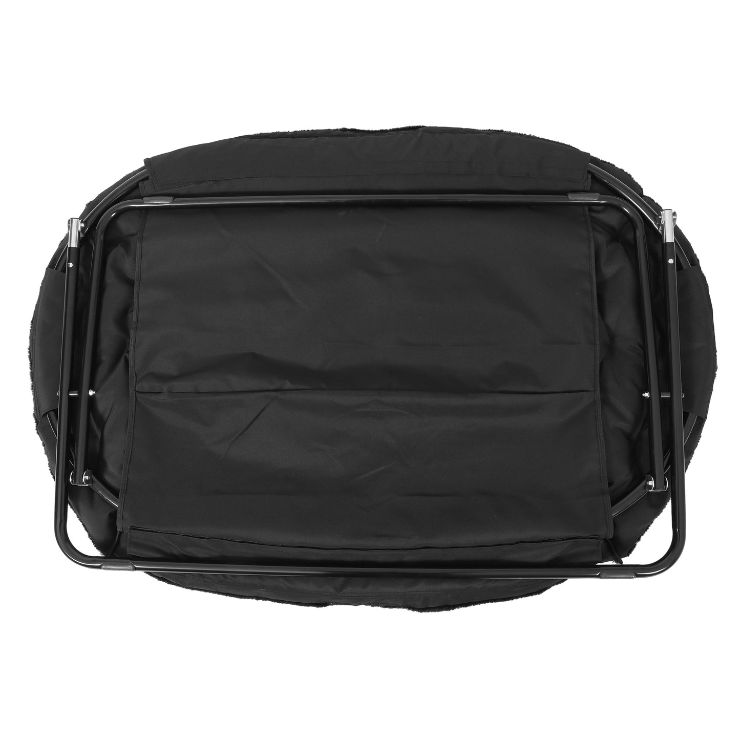 Eleanor 56" Portable Folding Double Saucer Chair in Black Faux Fur with a Black Steel Frame for Dorm, Living Room, or Bedroom Black Fabric/Black Frame