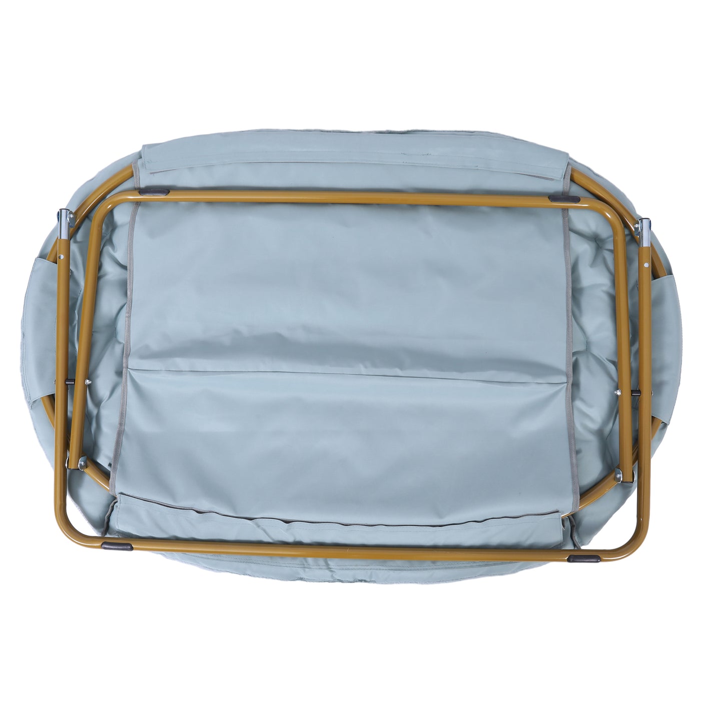 Eleanor 56" Portable Folding Double Saucer Chair in Dusty Aqua Faux Fur with a Soft Gold Steel Frame for Dorm, Living Room, or Bedroom Aqua Fabric/Soft Gold Frame