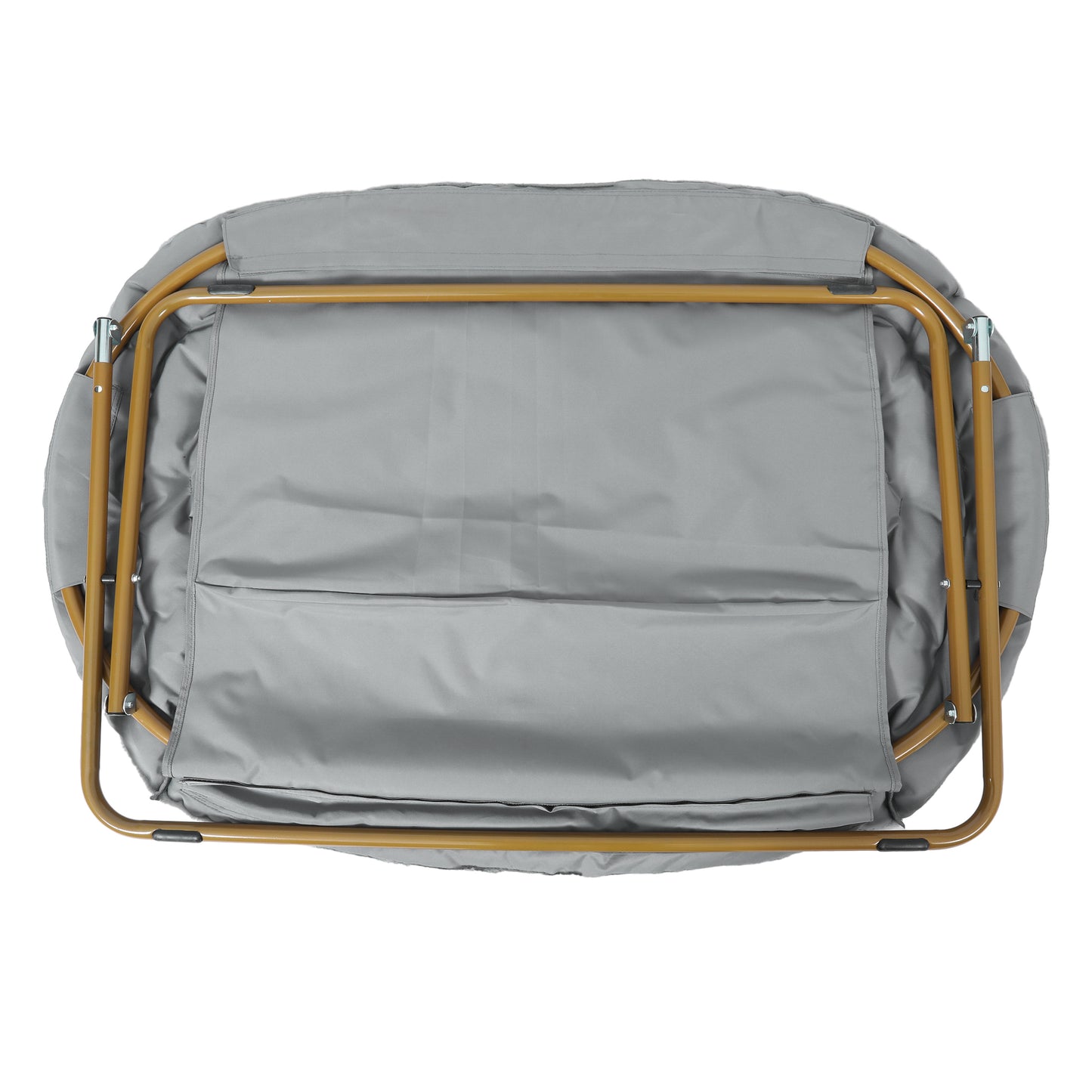 Eleanor 56" Portable Folding Double Saucer Chair in Gray Faux Fur with a Soft Gold Steel Frame for Dorm, Living Room, or Bedroom Gray Fabric/Soft Gold Frame