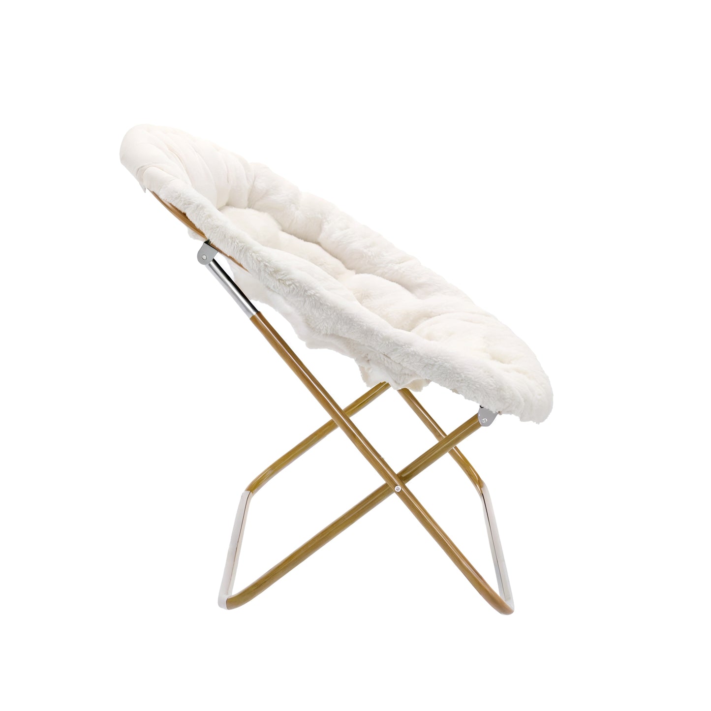 Eleanor 56" Portable Folding Double Saucer Chair in Ivory Faux Shearling with a Soft Gold Steel Frame for Dorm, Living Room, or Bedroom Ivory Faux Shearling Fabric/Soft Gold Frame