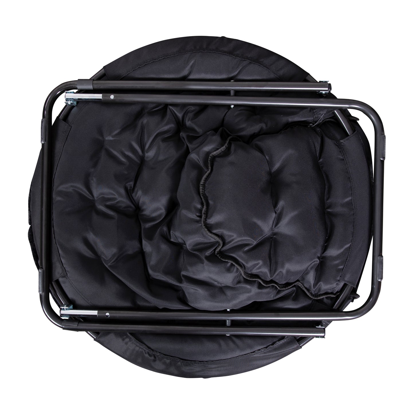 Gwen 38" Oversize Portable Faux Fur Folding Saucer Moon Chair for Dorm and Bedroom, Black Faux Fur/Black Frame Black Faux Fur/Black Frame