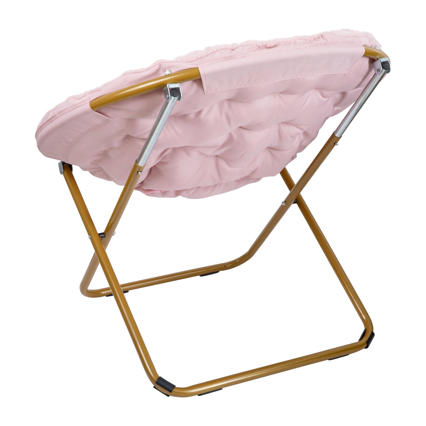 Gwen 38" Oversize Portable Faux Fur Folding Saucer Moon Chair for Dorm and Bedroom, Blush Faux Fur/Soft Gold Frame Blush Faux Fur/Soft Gold Frame