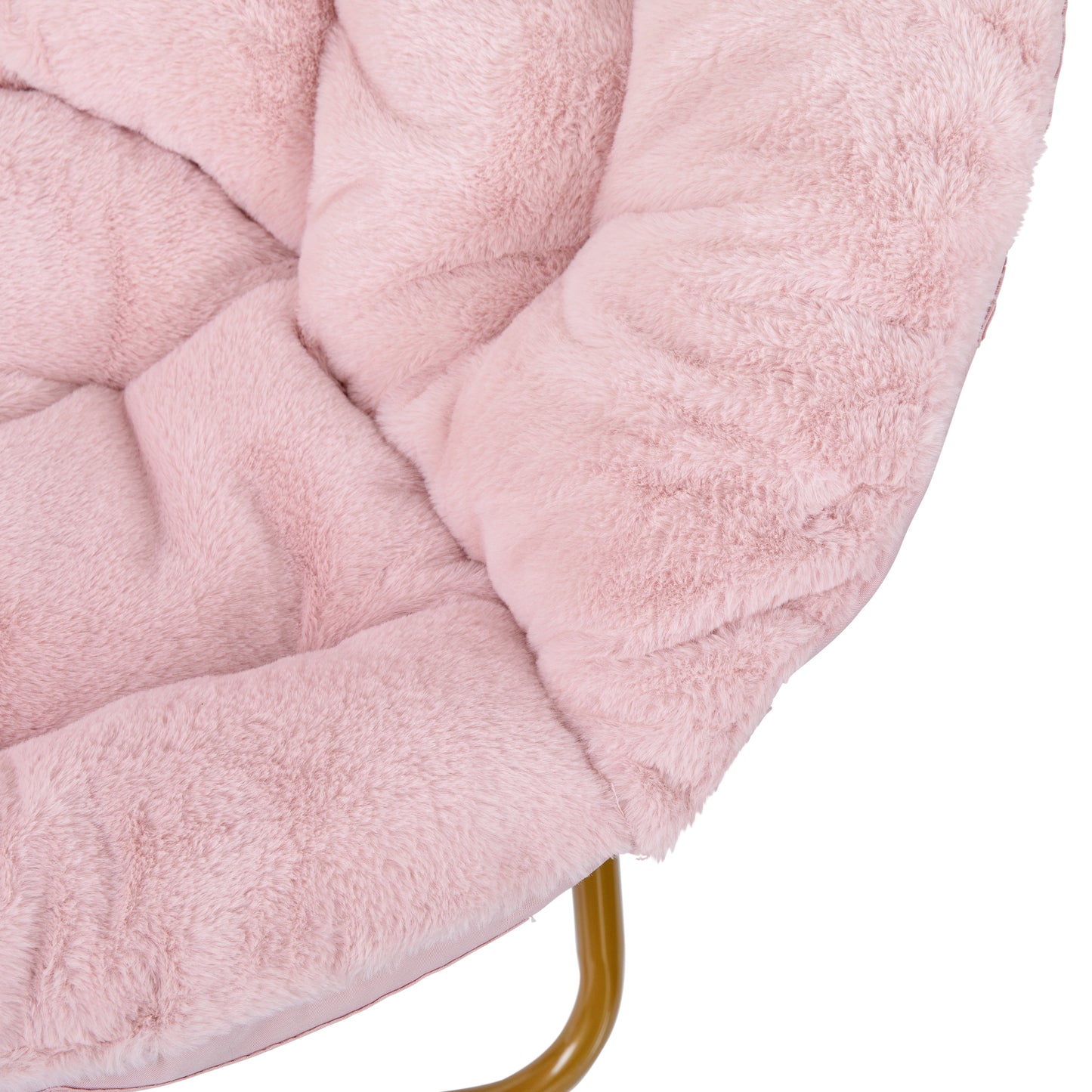 Gwen 38" Oversize Portable Faux Fur Folding Saucer Moon Chair for Dorm and Bedroom, Blush Faux Fur/Soft Gold Frame Blush Faux Fur/Soft Gold Frame