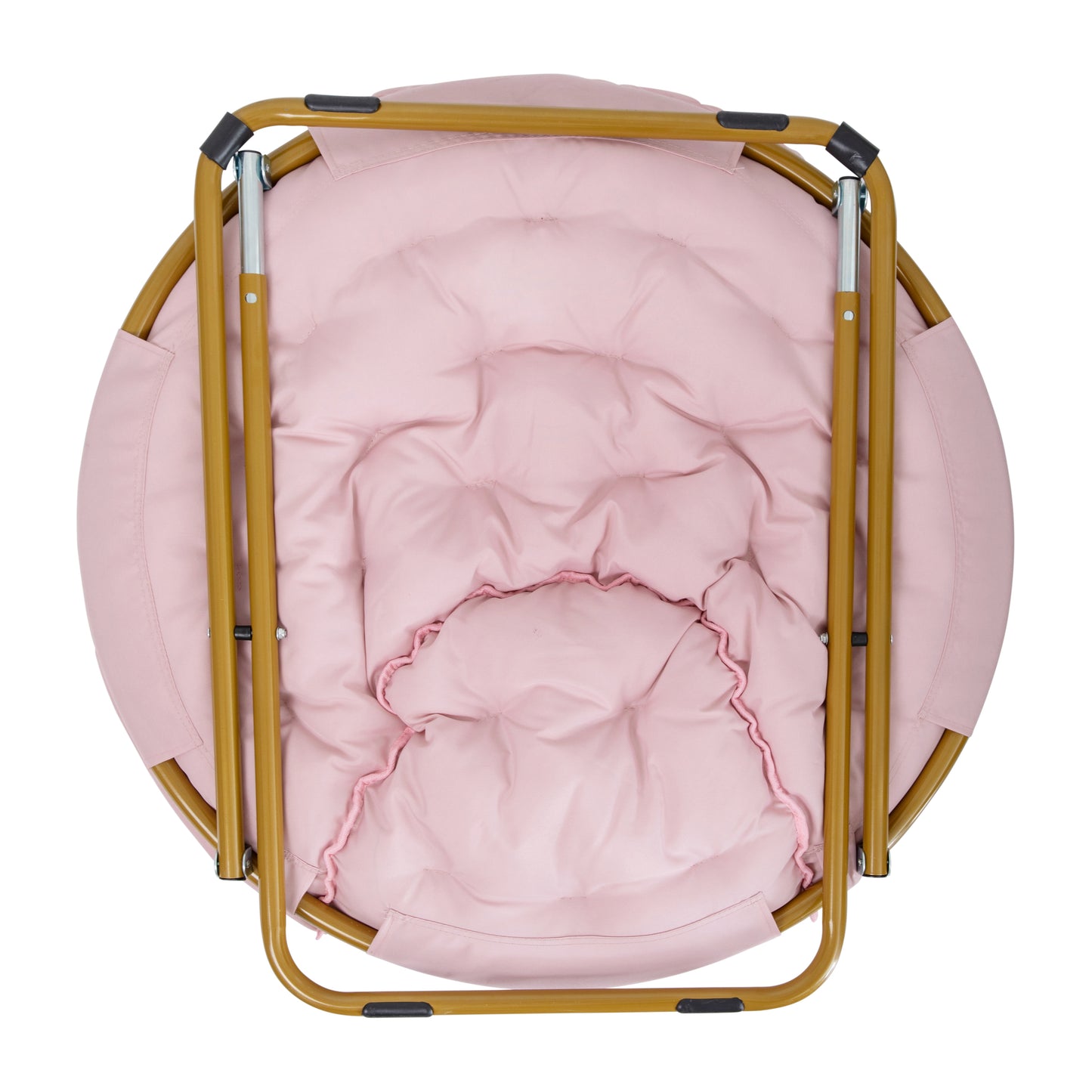 Gwen 38" Oversize Portable Faux Fur Folding Saucer Moon Chair for Dorm and Bedroom, Blush Faux Fur/Soft Gold Frame Blush Faux Fur/Soft Gold Frame