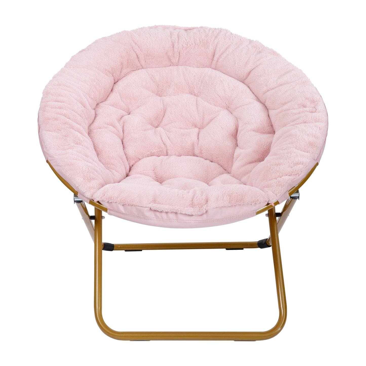 Gwen 38" Oversize Portable Faux Fur Folding Saucer Moon Chair for Dorm and Bedroom, Blush Faux Fur/Soft Gold Frame Blush Faux Fur/Soft Gold Frame
