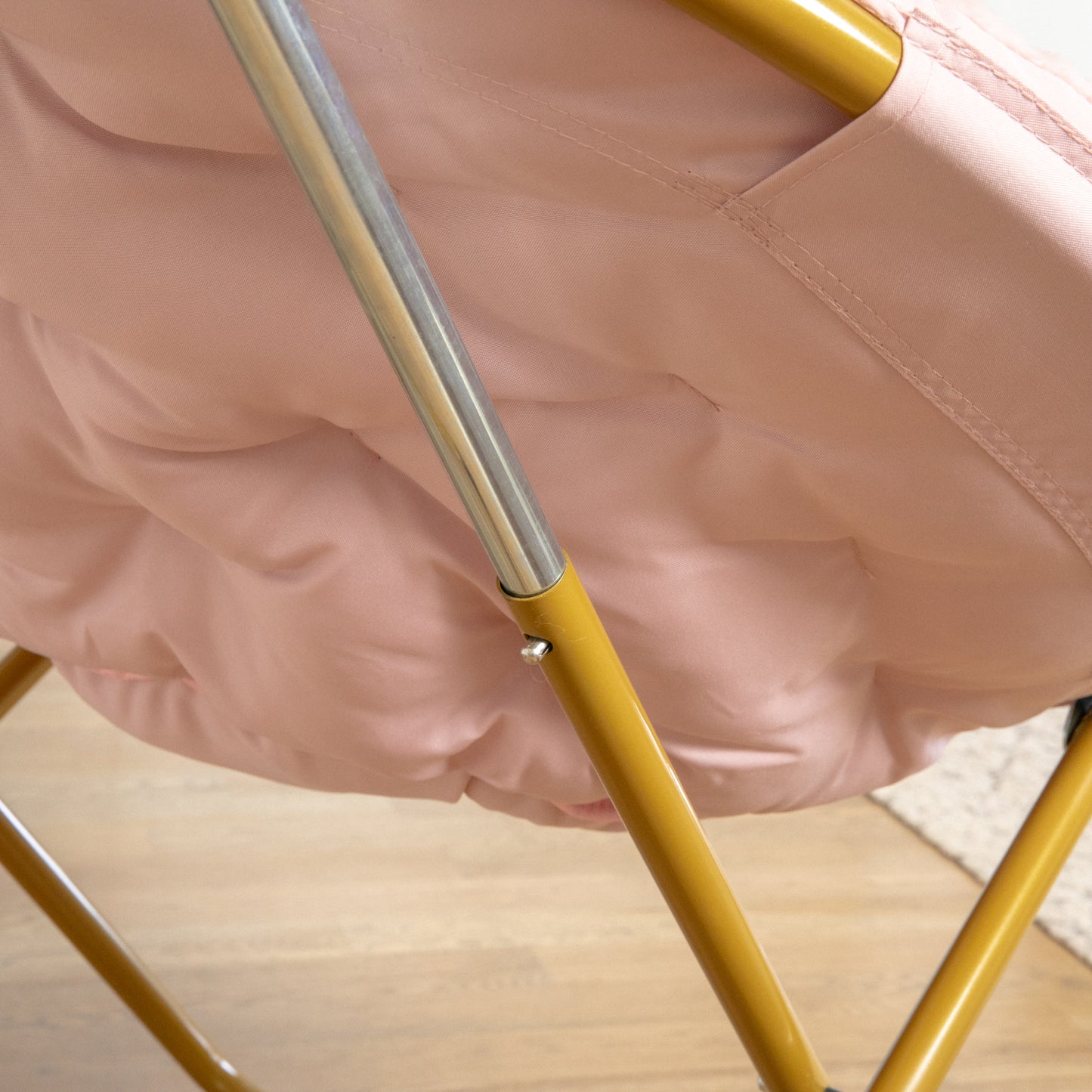 Gwen 38" Oversize Portable Faux Fur Folding Saucer Moon Chair for Dorm and Bedroom, Blush Faux Fur/Soft Gold Frame Blush Faux Fur/Soft Gold Frame