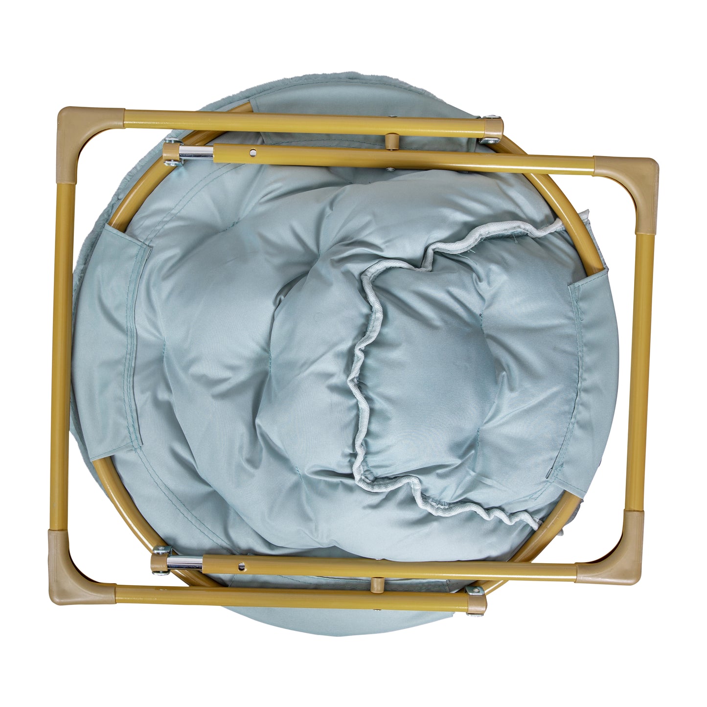 Gwen 38" Oversize Portable Faux Fur Folding Saucer Moon Chair for Dorm and Bedroom, Dusty Aqua Faux Fur/Soft Gold Frame Dusty Aqua Faux Fur/Soft Gold Frame