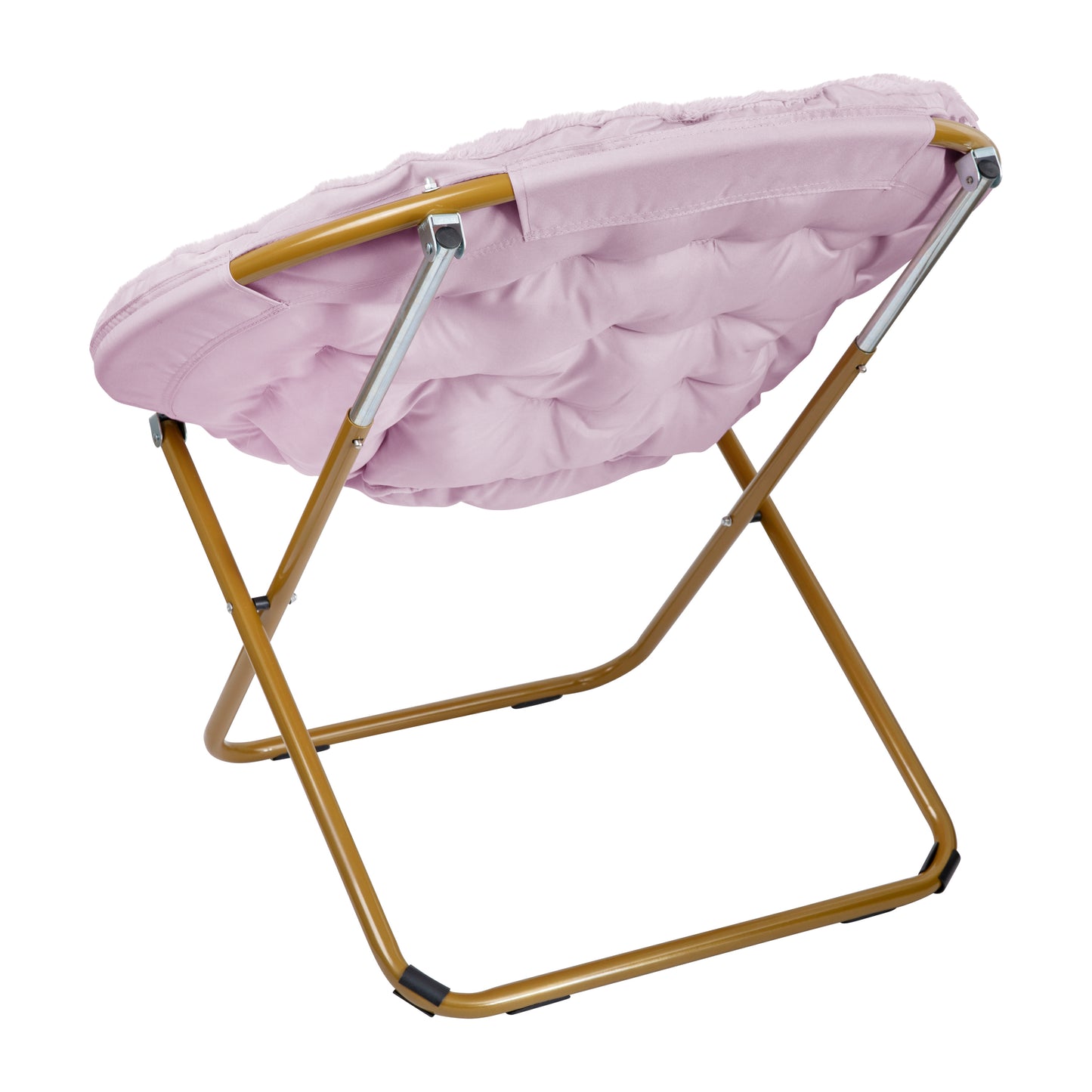 Gwen 38" Oversize Portable Faux Fur Folding Saucer Moon Chair for Dorm and Bedroom, Dusty Purple Faux Fur/Soft Gold Frame Dusty Purple Fabric/ Soft Gold Frame FV-FMC-025-DTPRP-SGD-GG
