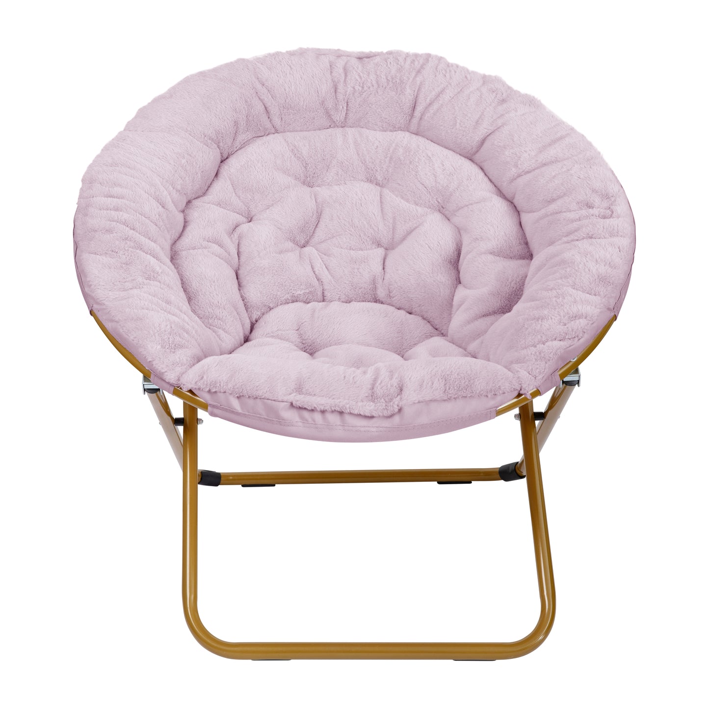 Gwen 38" Oversize Portable Faux Fur Folding Saucer Moon Chair for Dorm and Bedroom, Dusty Purple Faux Fur/Soft Gold Frame Dusty Purple Fabric/ Soft Gold Frame FV-FMC-025-DTPRP-SGD-GG