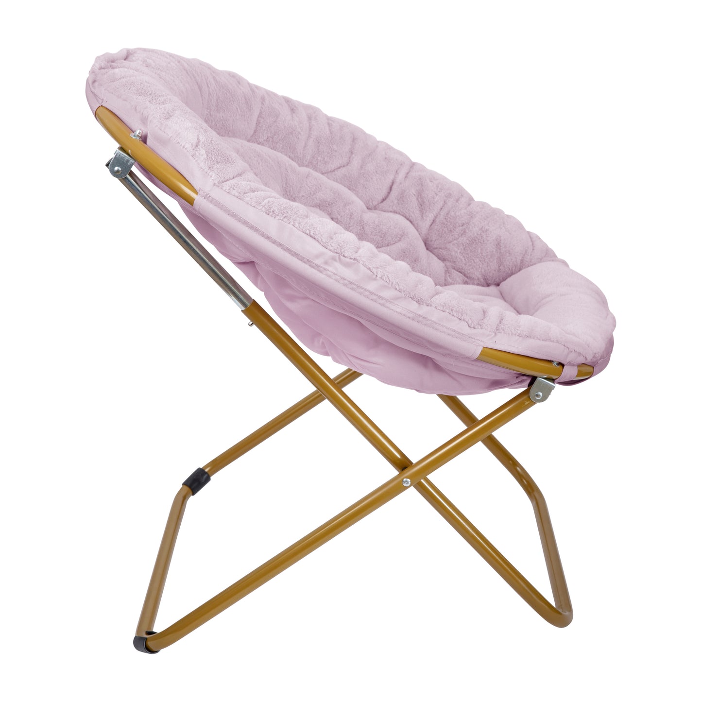 Gwen 38" Oversize Portable Faux Fur Folding Saucer Moon Chair for Dorm and Bedroom, Dusty Purple Faux Fur/Soft Gold Frame Dusty Purple Fabric/ Soft Gold Frame FV-FMC-025-DTPRP-SGD-GG