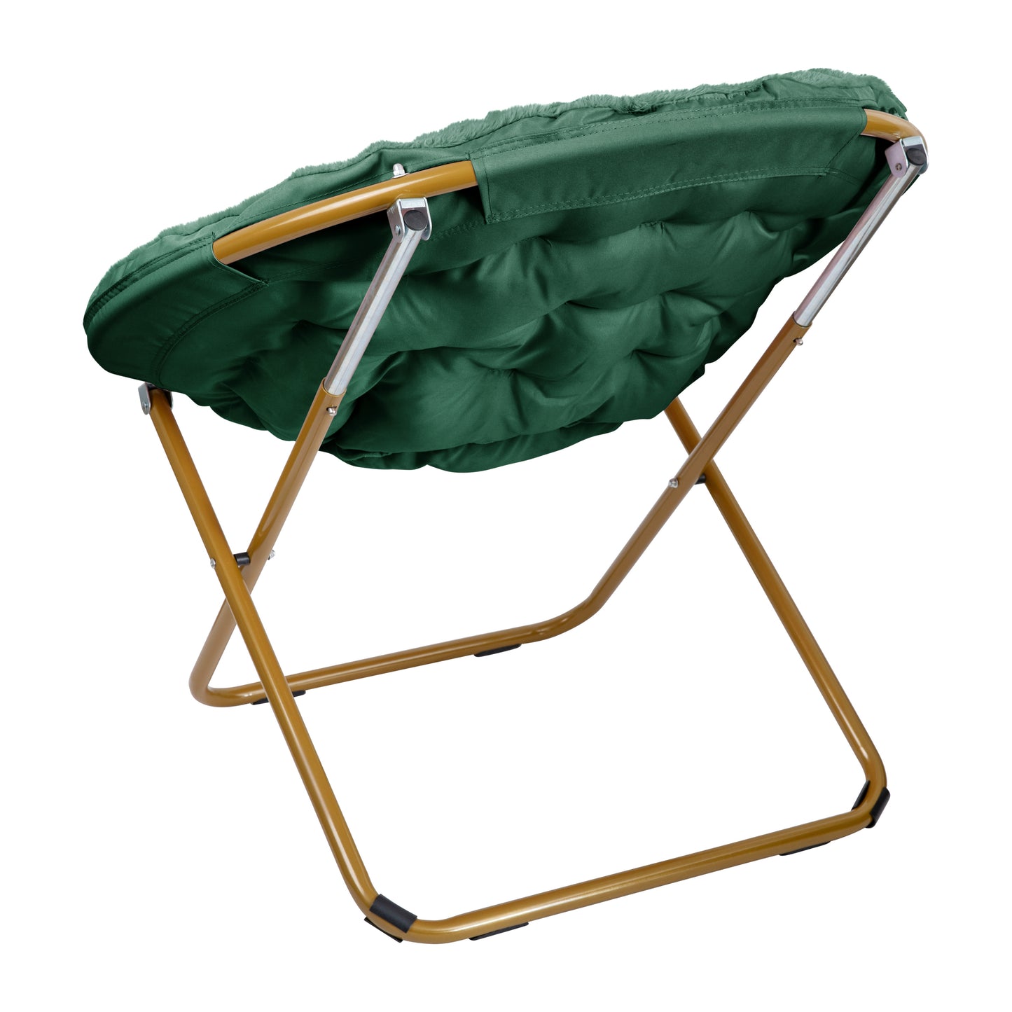 Gwen 38" Oversize Portable Faux Fur Folding Saucer Moon Chair for Dorm and Bedroom, Emerald Faux Fur/Soft Gold Frame Emerald Fabric/ Soft Gold Frame FV-FMC-025-EMRLD-SGD-GG
