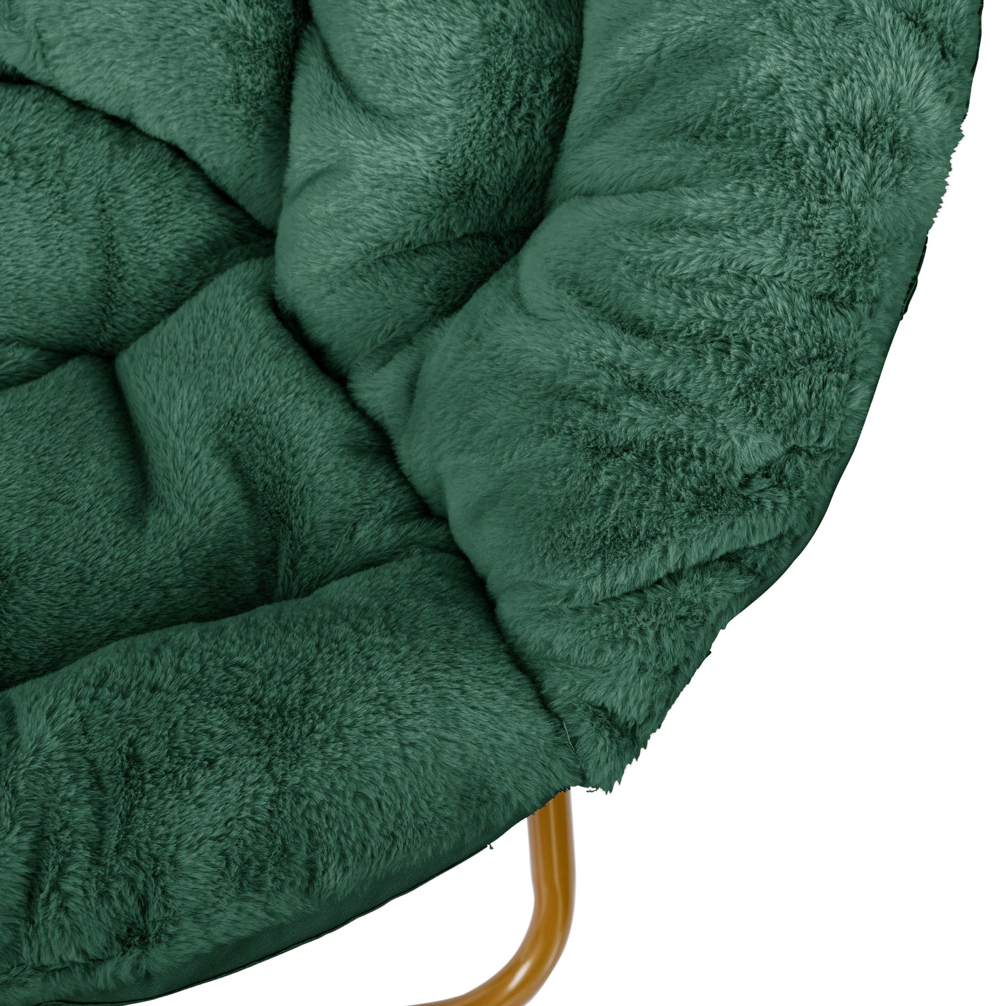 Gwen 38" Oversize Portable Faux Fur Folding Saucer Moon Chair for Dorm and Bedroom, Emerald Faux Fur/Soft Gold Frame Emerald Fabric/ Soft Gold Frame FV-FMC-025-EMRLD-SGD-GG