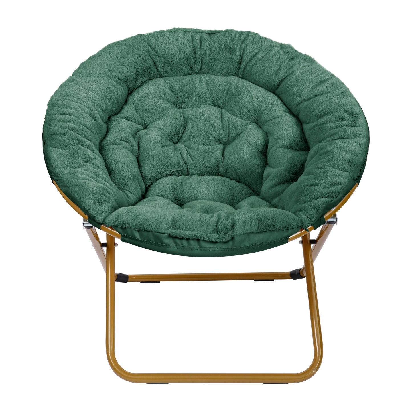 Gwen 38" Oversize Portable Faux Fur Folding Saucer Moon Chair for Dorm and Bedroom, Emerald Faux Fur/Soft Gold Frame Emerald Fabric/ Soft Gold Frame FV-FMC-025-EMRLD-SGD-GG