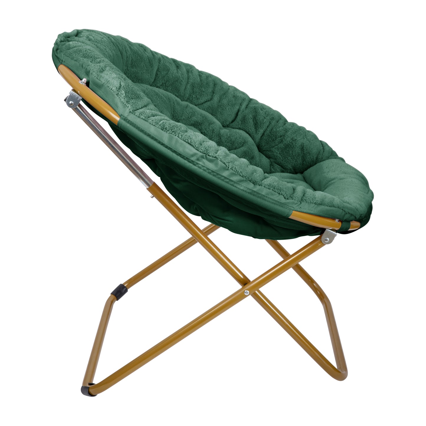 Gwen 38" Oversize Portable Faux Fur Folding Saucer Moon Chair for Dorm and Bedroom, Emerald Faux Fur/Soft Gold Frame Emerald Fabric/ Soft Gold Frame FV-FMC-025-EMRLD-SGD-GG