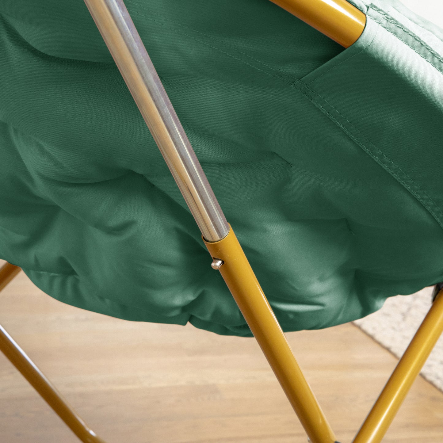 Gwen 38" Oversize Portable Faux Fur Folding Saucer Moon Chair for Dorm and Bedroom, Emerald Faux Fur/Soft Gold Frame Emerald Fabric/ Soft Gold Frame FV-FMC-025-EMRLD-SGD-GG