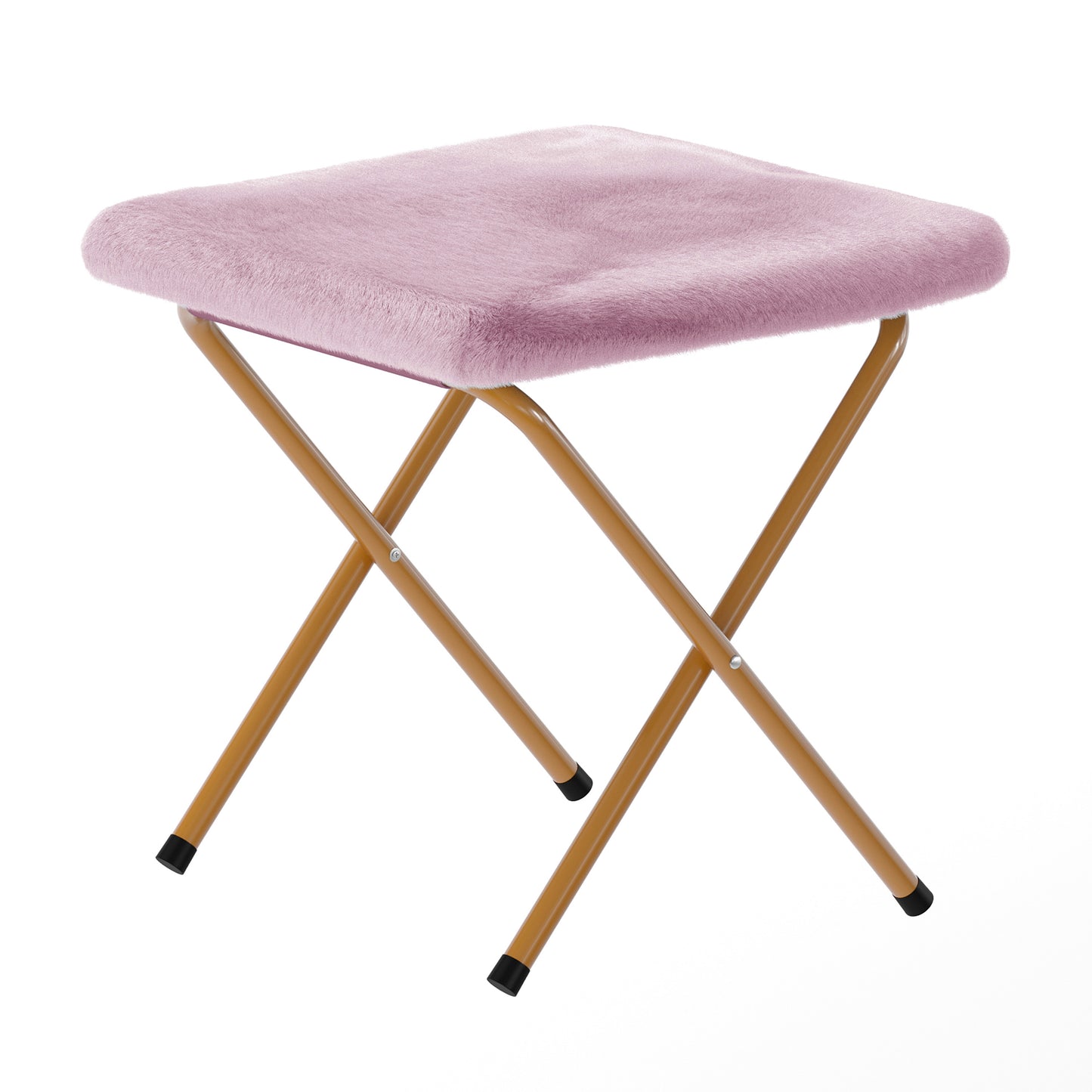 Gwen 38" Oversize Portable Faux Fur Folding Saucer Moon Chair with Folding Ottoman for Dorm and Bedroom, Dusty Purple Faux Fur/Soft Gold Frame Dusty Purple Fabric/Soft Gold Frame FV-FMC-025-FR-DTPRP-SGD-GG