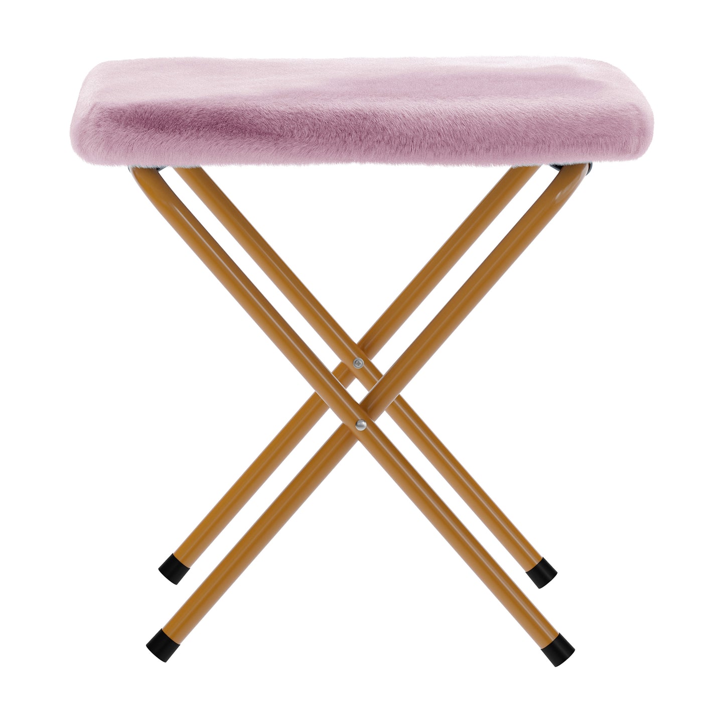 Gwen 38" Oversize Portable Faux Fur Folding Saucer Moon Chair with Folding Ottoman for Dorm and Bedroom, Dusty Purple Faux Fur/Soft Gold Frame Dusty Purple Fabric/Soft Gold Frame FV-FMC-025-FR-DTPRP-SGD-GG