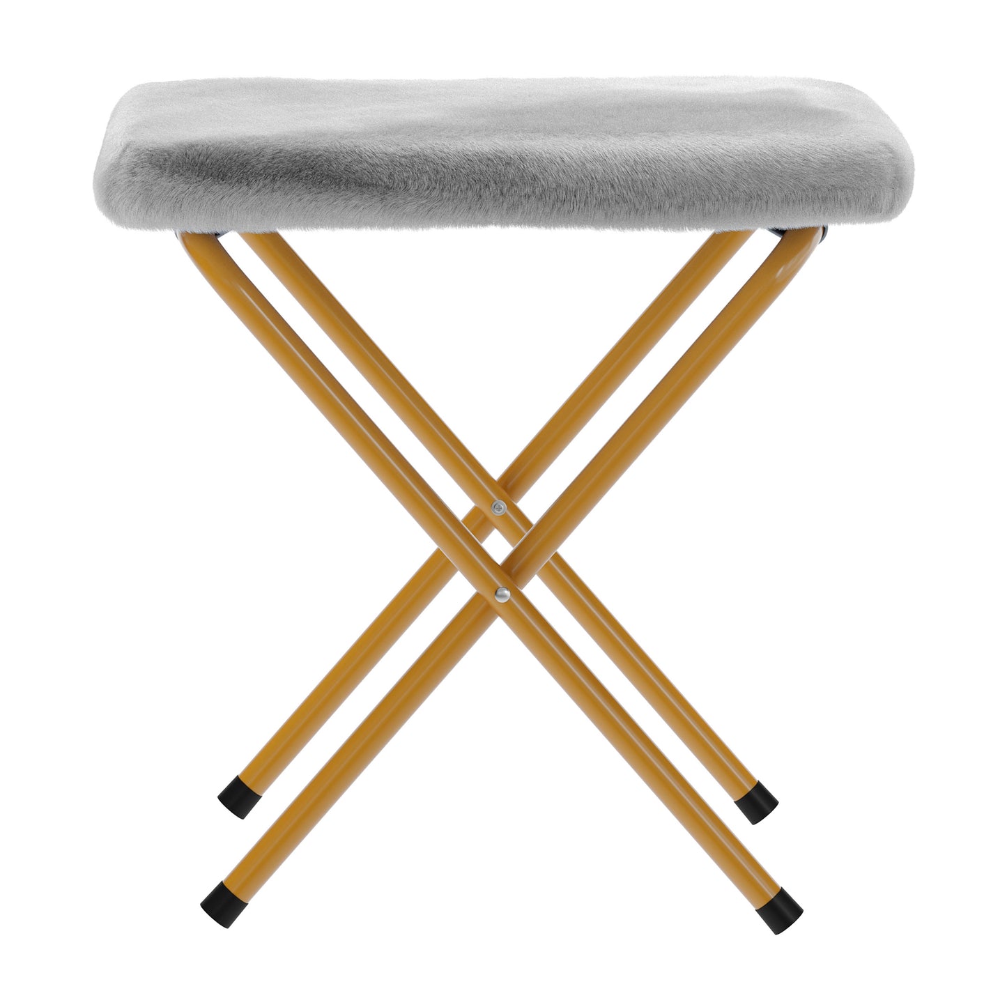 Gwen 38" Oversize Portable Faux Fur Folding Saucer Moon Chair with Folding Ottoman for Dorm and Bedroom, Gray Faux Fur/Soft Gold Frame Gray Fabric/Soft Gold Frame